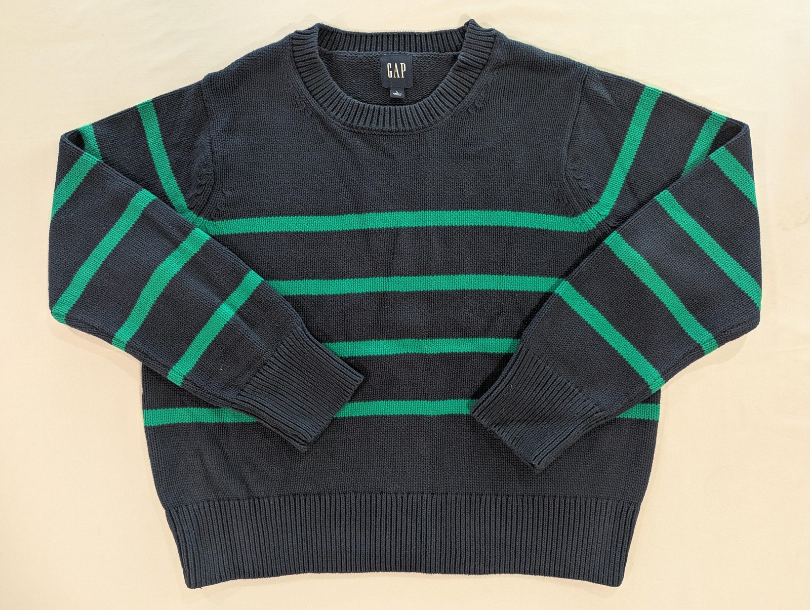 Gap Sweater Lg Blue Green Stripe Cotton Knit Crew Neck Pullover Casual