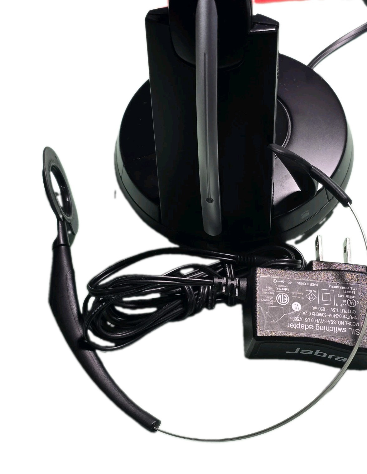 Jabra GN9330e Silver/Black Wireless Headband Headset with Base and Charging Cord