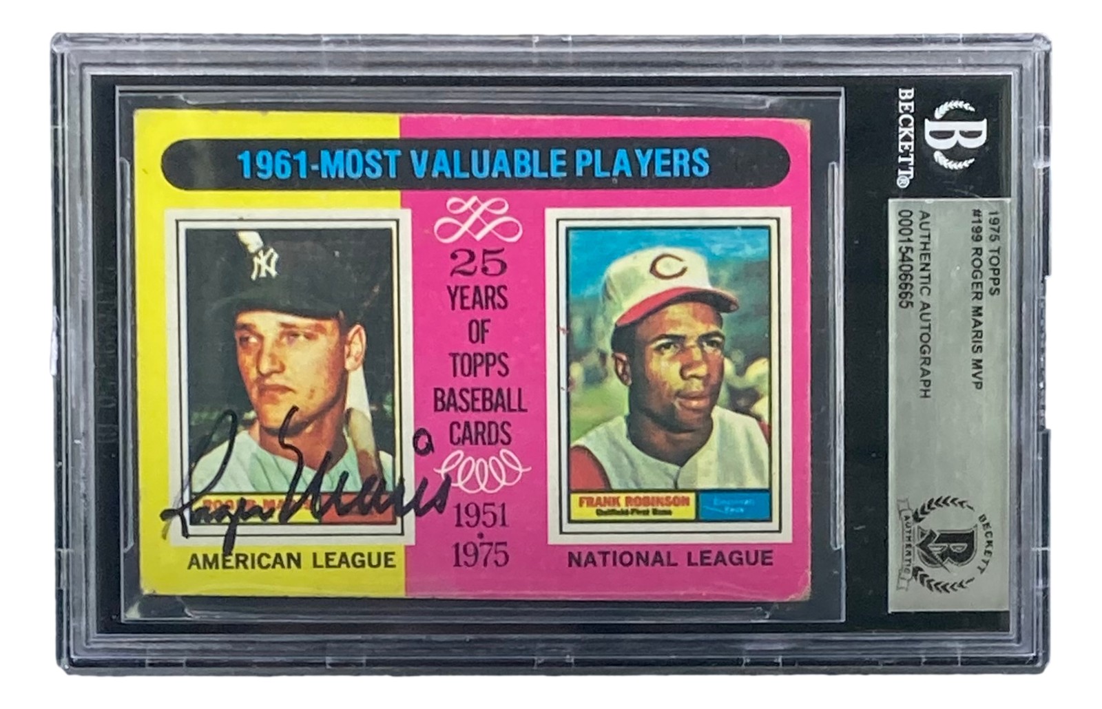 Roger Maris Signed 1975 Topps #199 New York Yankees Trading Card BAS