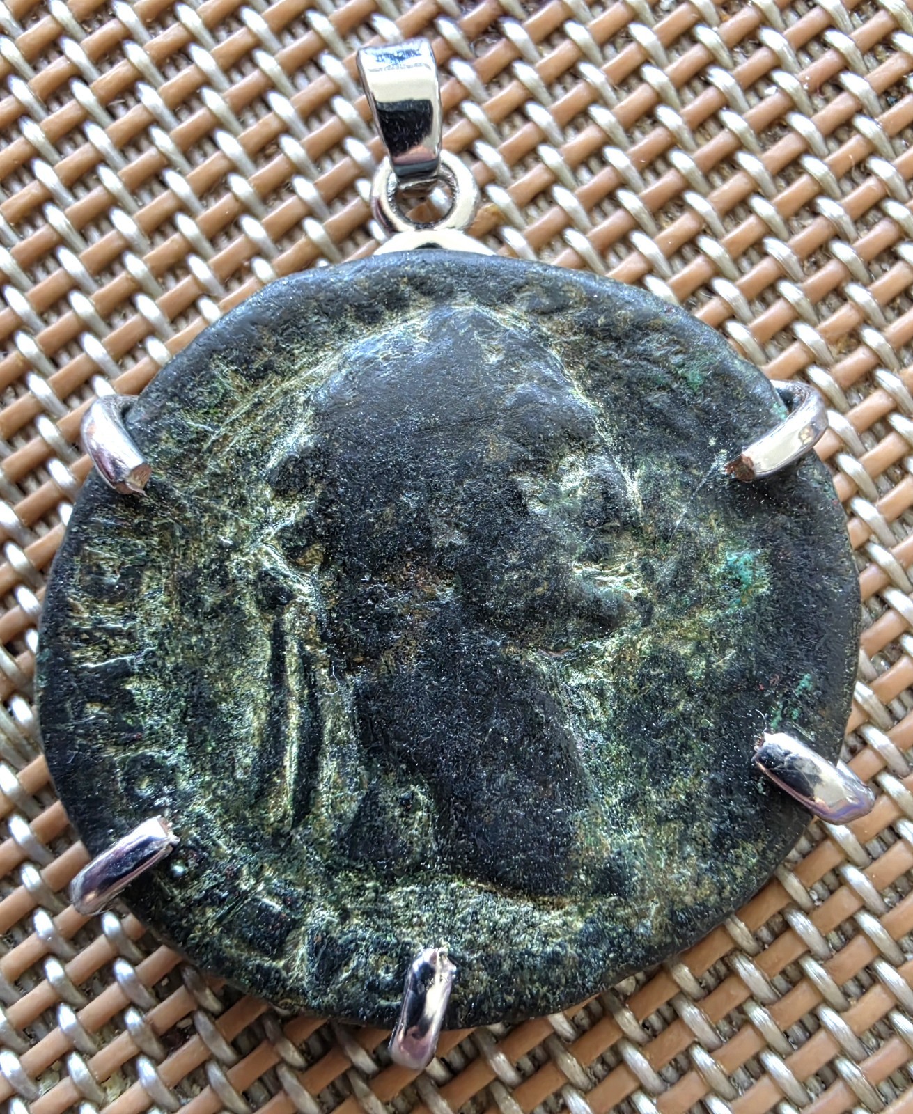 Authentic Ancient Roman Emperor Domitian Rome Mint Large Coin Silver Pendant 