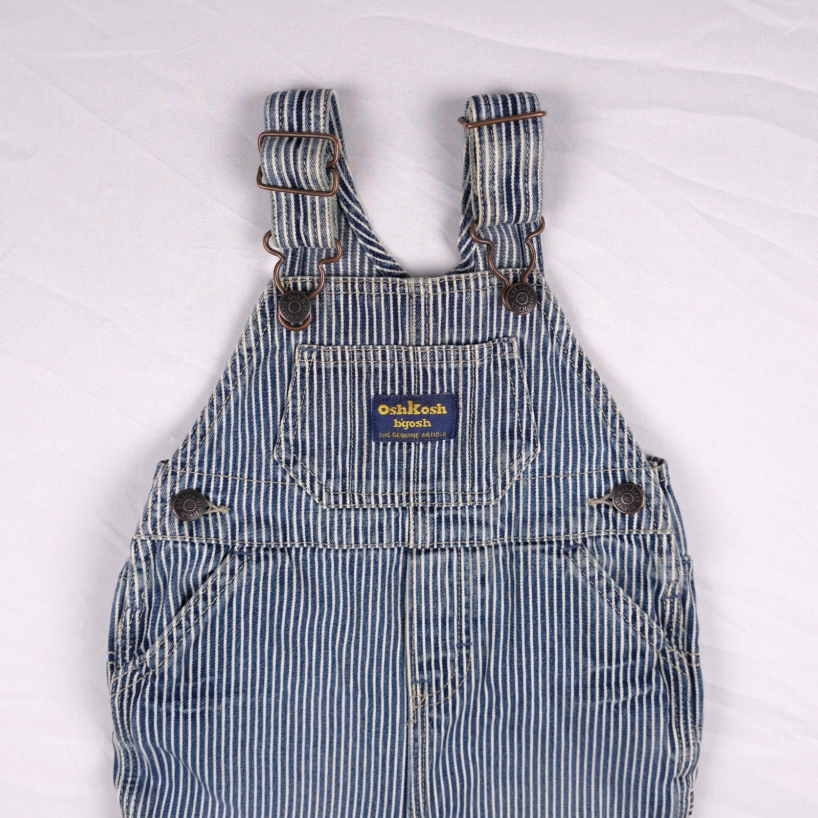 Vintage Oshkosh B'gosh Hickory Stripe Bib Dungarees Kids 6 Months Blue Grunge Vintage Oshkosh B'gosh Hickory Stripe Bib Dungarees Kids 6 Months Blue Grunge