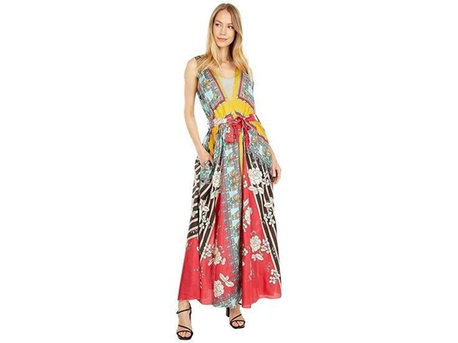 Johnny Was Lapis Alexis Dress Multi Print Kimono Duster Large 100% Silk