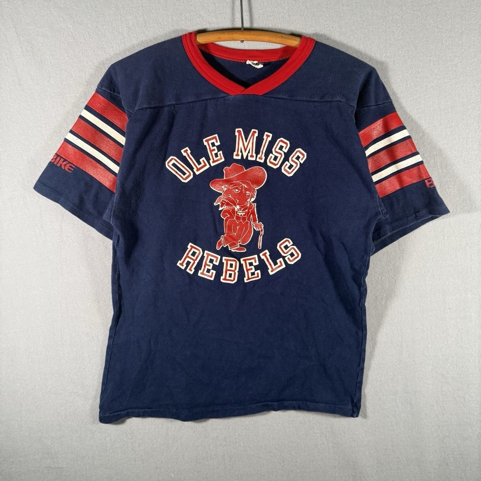 Vintage 80\'s Bike Ole Miss Rebels Football Jersey Medium Navy Red