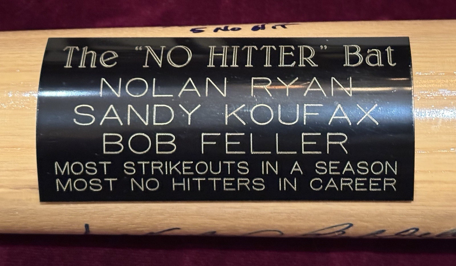 No Hitter Bat - Rawlings Major League Bat - 3 Signatures - Ryan, Koufax, Feller No Hitter Bat - Rawlings Major League Bat - 3 Signatures - Ryan, Koufax, Feller