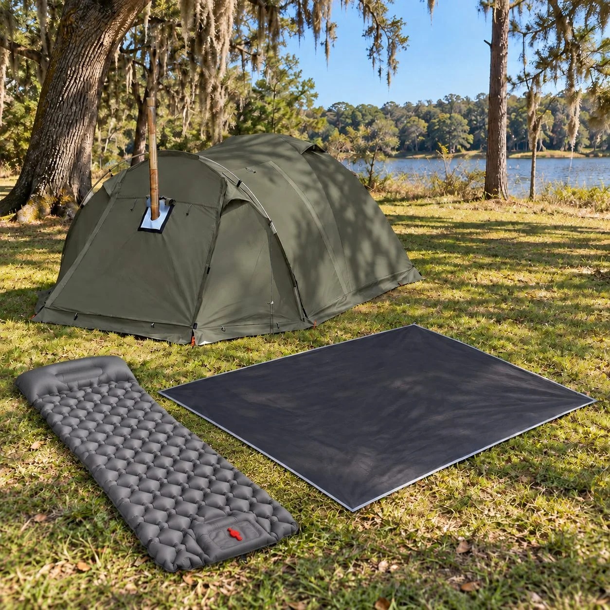 Traverseon Camping Tent with Floor 2 Person, Hot Tent with Stove Jack, GREEN