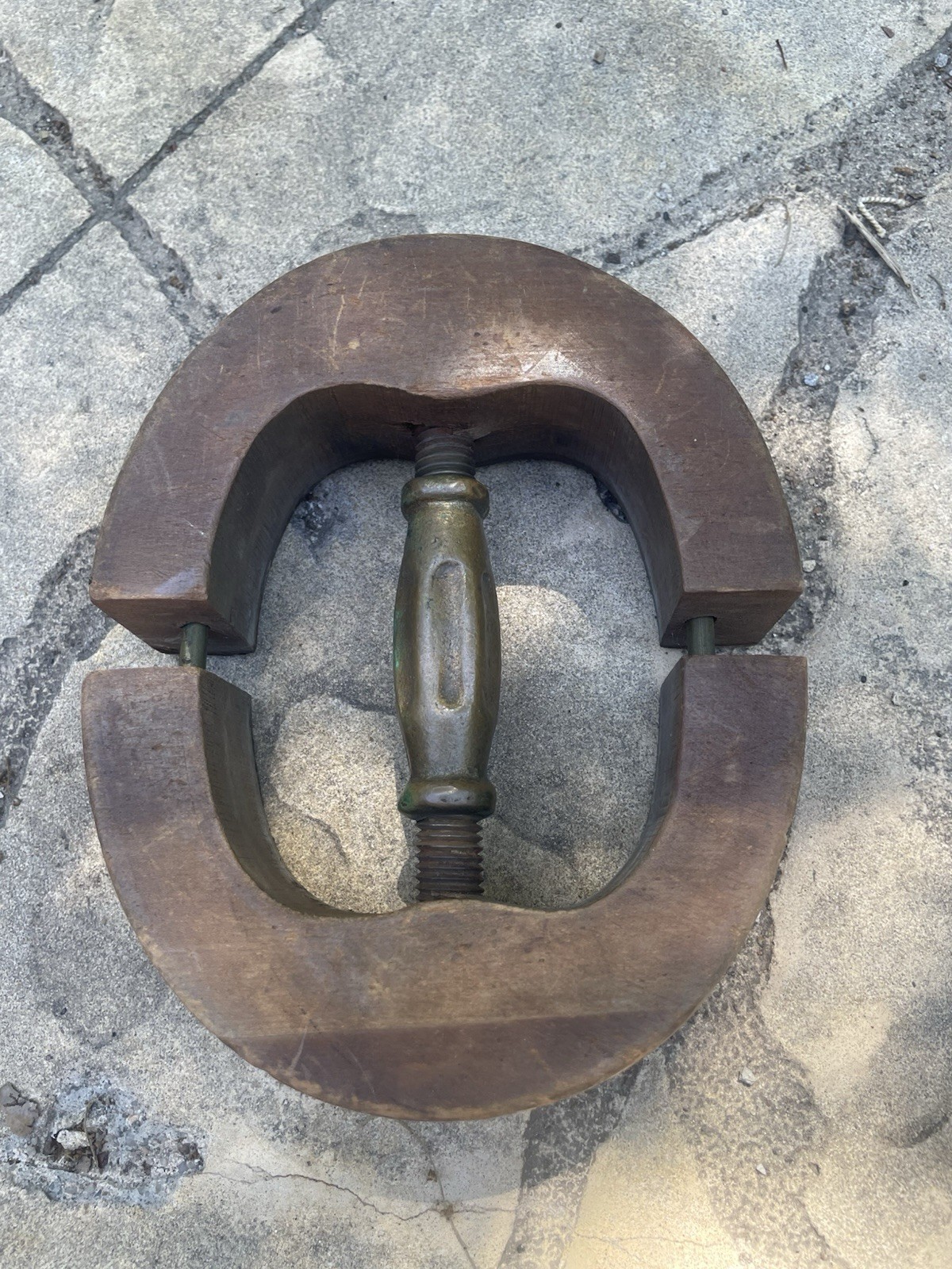 Milliner Antique Wood With Brass Turn Handle Hat Stretcher Form- Brass & Wood 