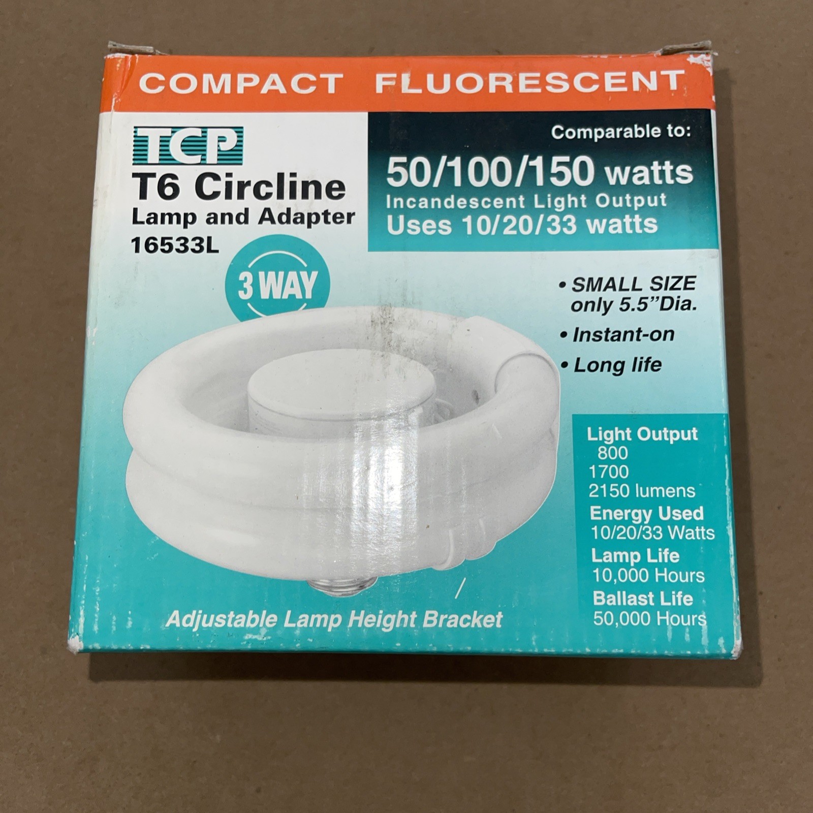 TCP 16533L T6 Circline Lamp & Adaptor 3 Way Fluorescent 33W 120V - New TCP 16533L T6 Circline Lamp & Adaptor 3 Way Fluorescent 33W 120V - New