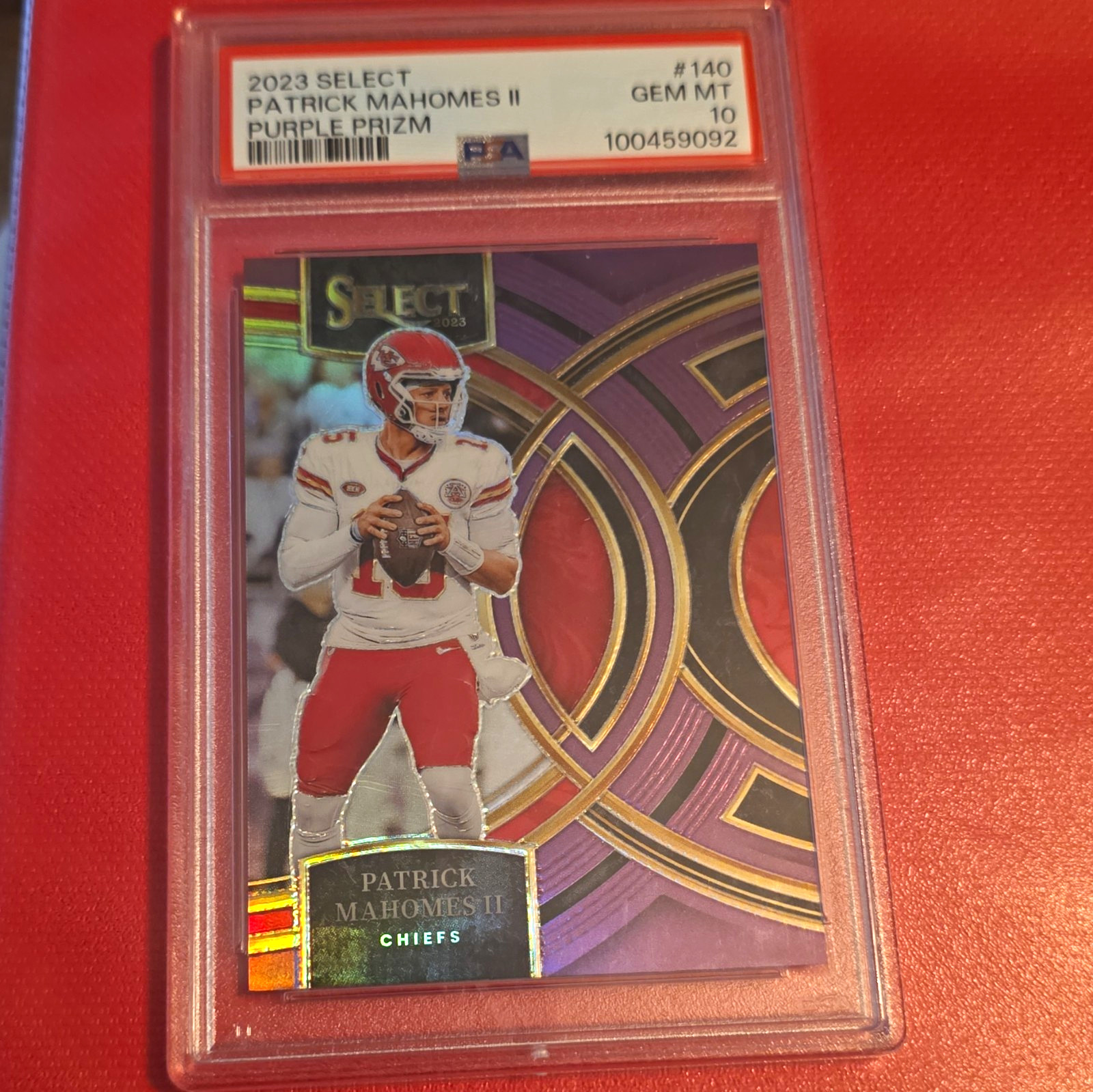 2023 Panini Select Patrick Mahomes II Premier Level #140 Purple Prizm /75 PSA 10