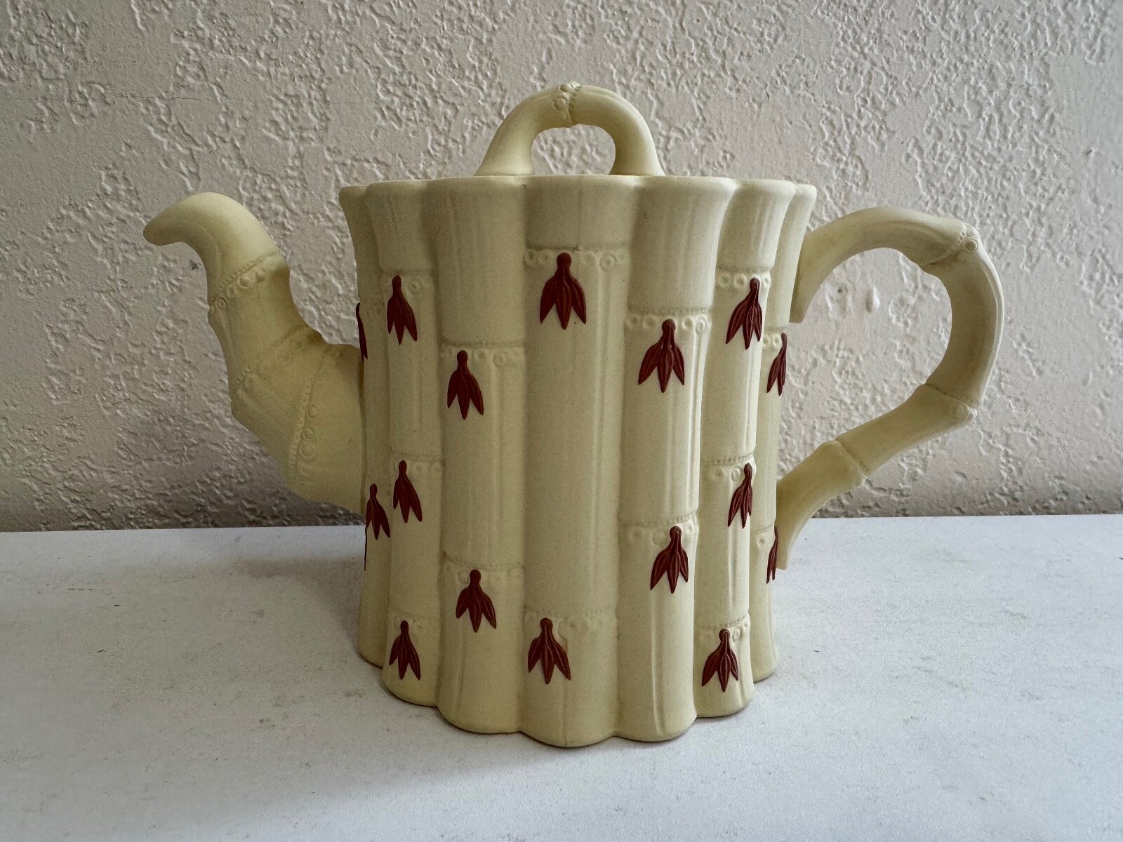 Wedgwood Terra Cotta on Yellow Primrose Jasperware Bamboo Style Teapot