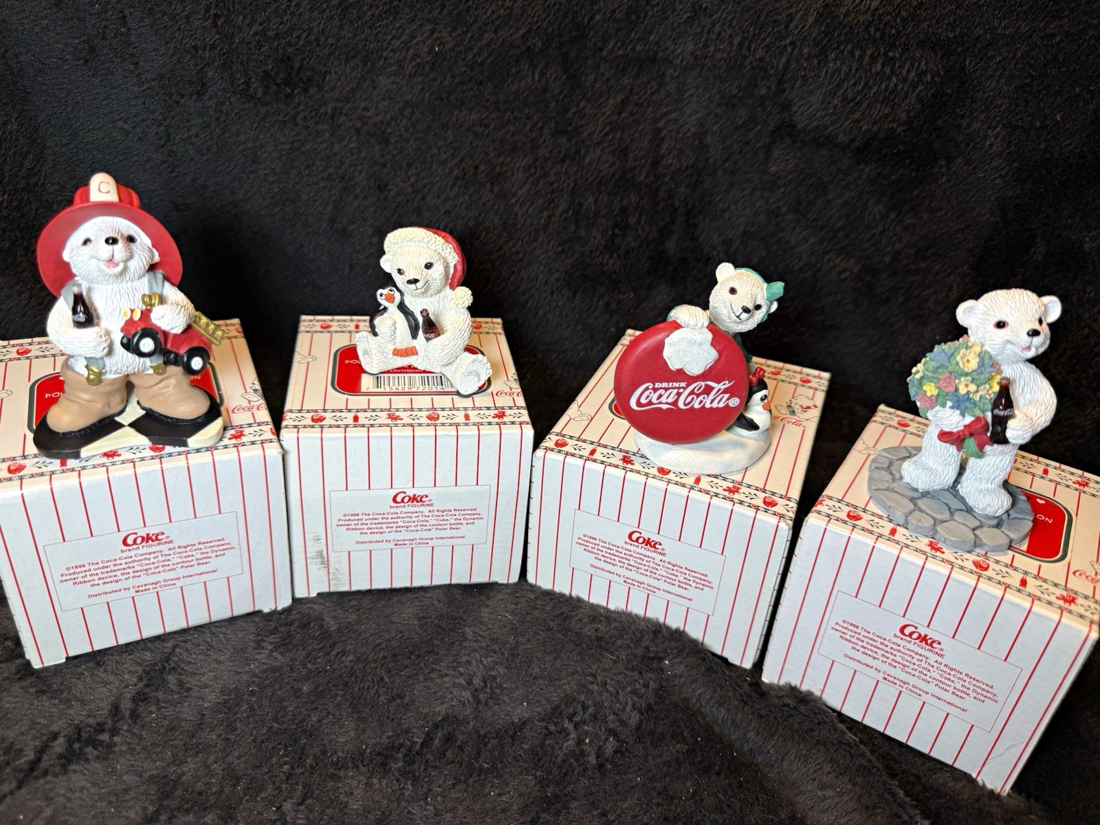 Vintage Coca-Cola Polar Bear Cubs Figurines Set of 4 w/ Boxes, 1996 Soda Theme Vintage Coca-Cola Polar Bear Cubs Figurines Set of 4 w/ Boxes, 1996 Soda Theme