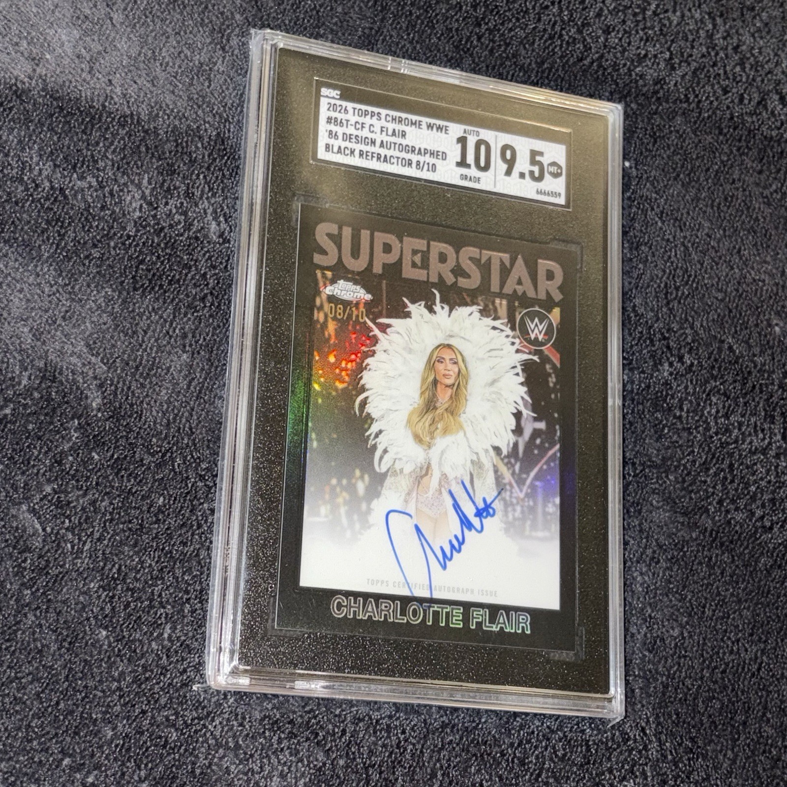 2026 WWE Topps Chrome Charlotte Flair 1986 Superstar Auto /10 Black SGC 10/ 9.5