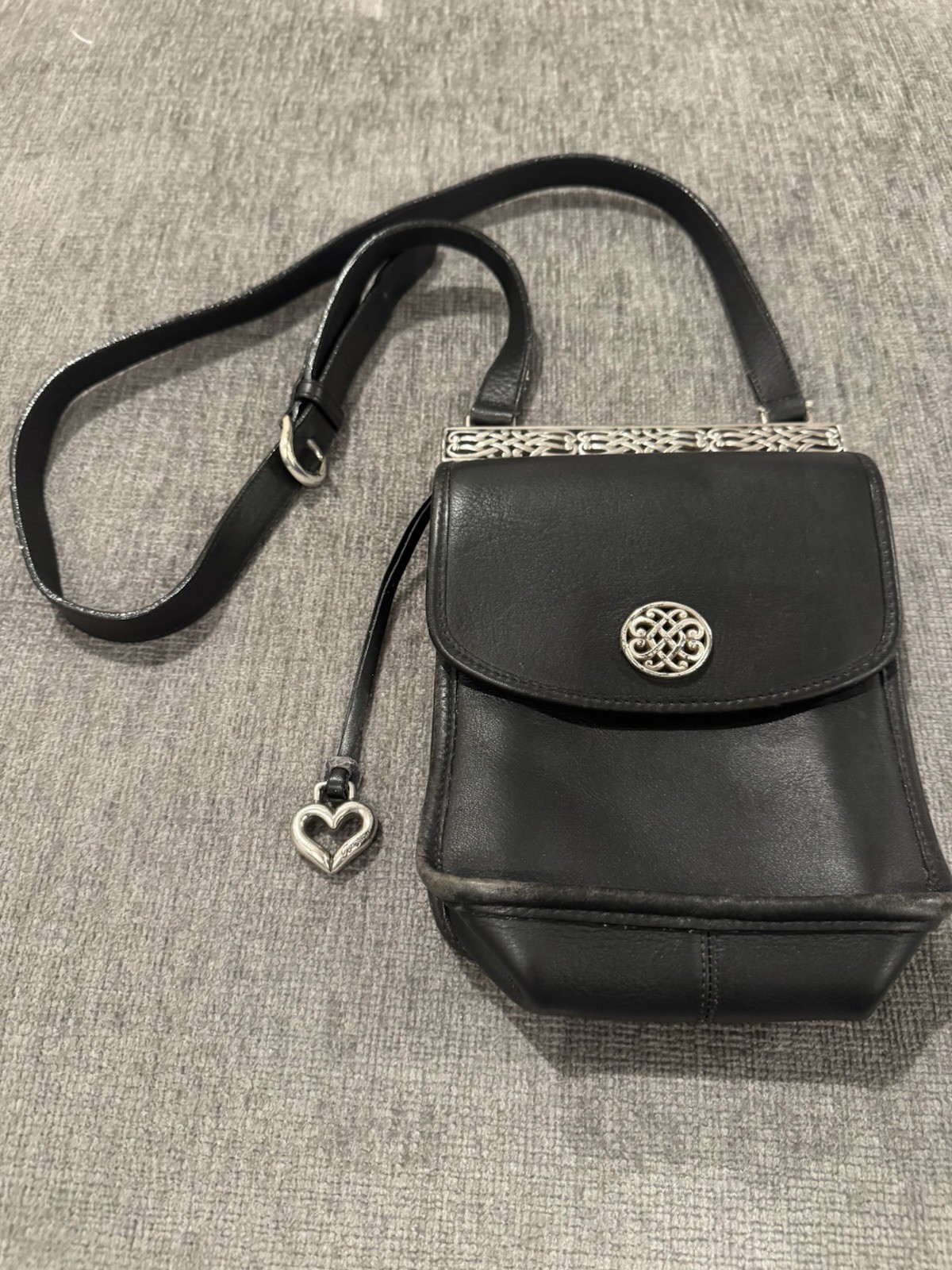Brighton Vintage Black Leather Celtic Crossbody Bag Small Genuine Leather Silver