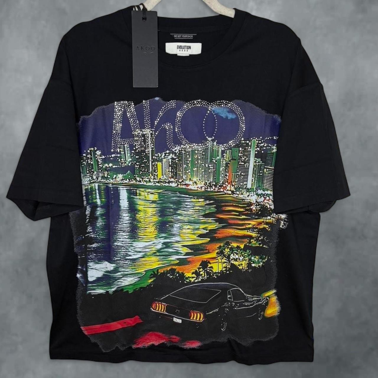 AKOO Evolution Graphic Tee Large NWT Black Cityscape Streetwear Shirt