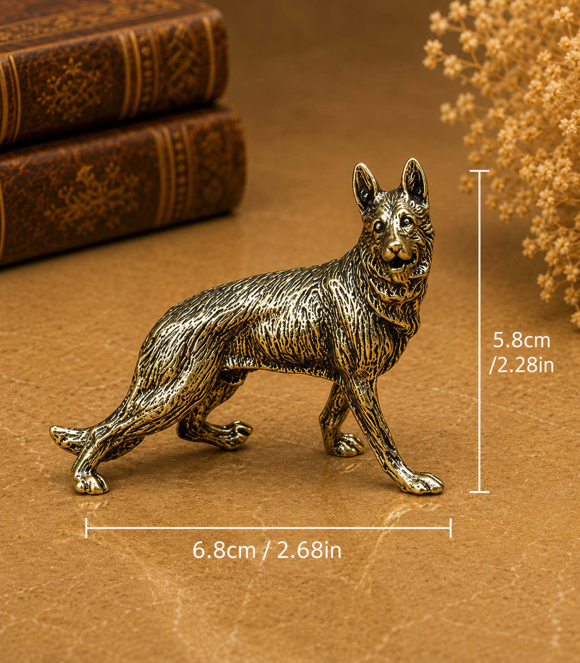 Mini Vintage Brass German Shepherd Statue Ornament Animal Collectible Dog Lover Mini Vintage Brass German Shepherd Statue Ornament Animal Collectible Dog Lover