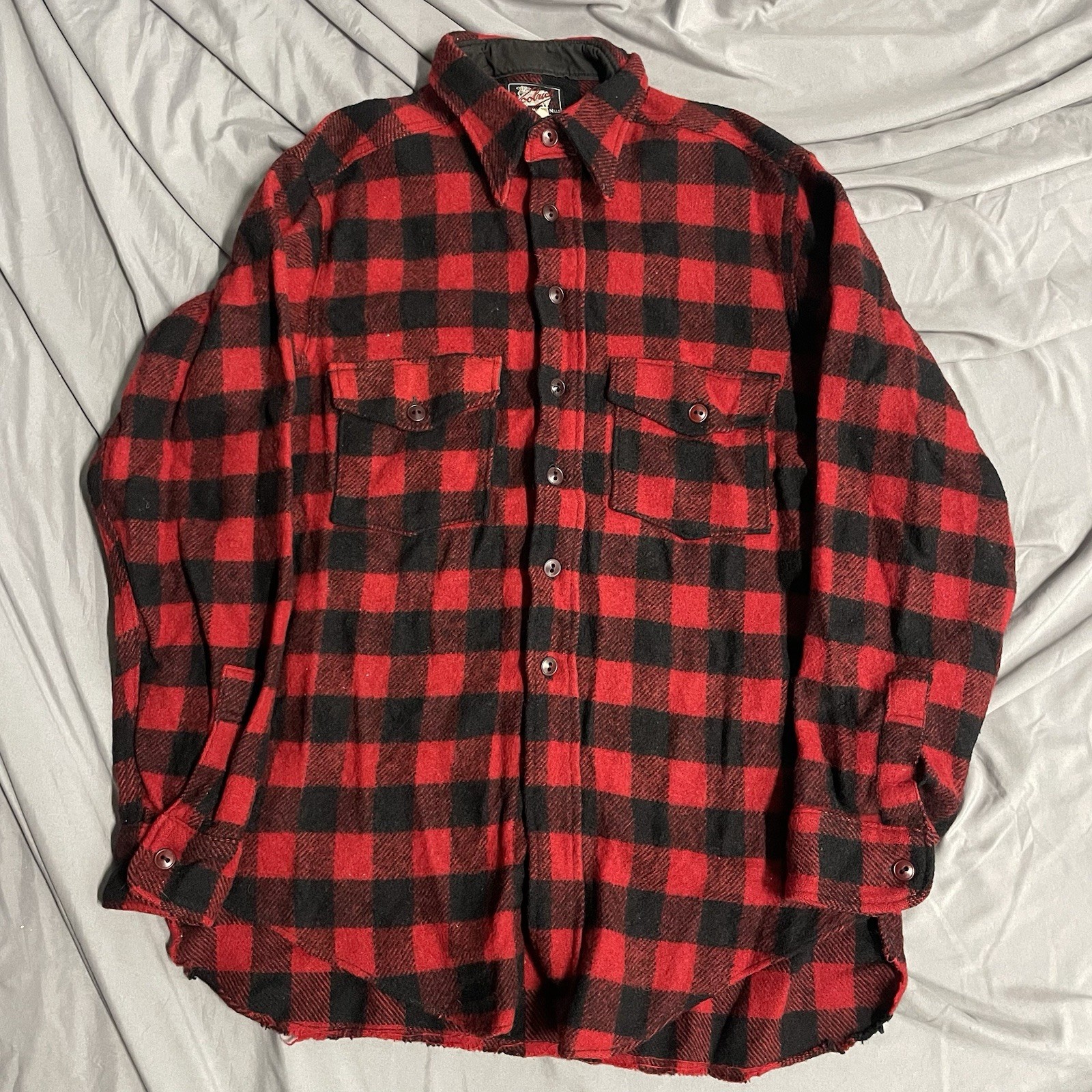 Vintage 50s Woolrich Shirt Buffalo Plaid Wool Flannel Hunter Size 16 Large READ