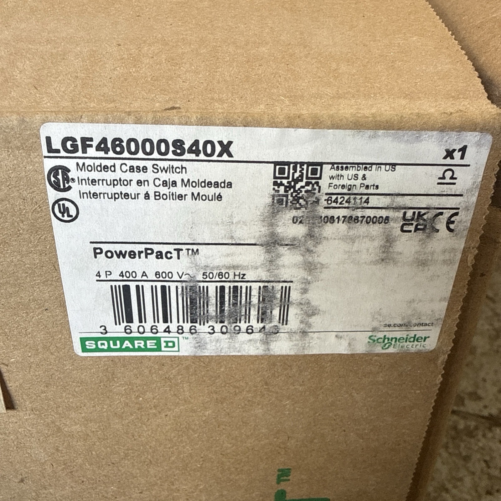 NEW Square D Power PacT LGF46000S40X Molded Case Switch NEW Square D Power PacT LGF46000S40X Molded Case Switch