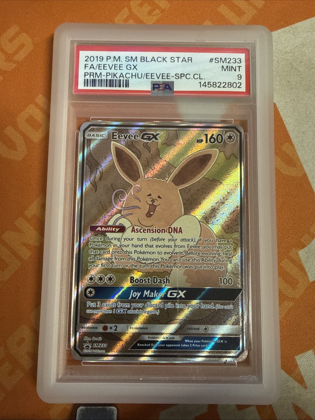 Pokemon 2019 Eevee GX SM233 Full Art SM Black Star Promo PSA 9 Pokemon 2019 Eevee GX SM233 Full Art SM Black Star Promo PSA 9