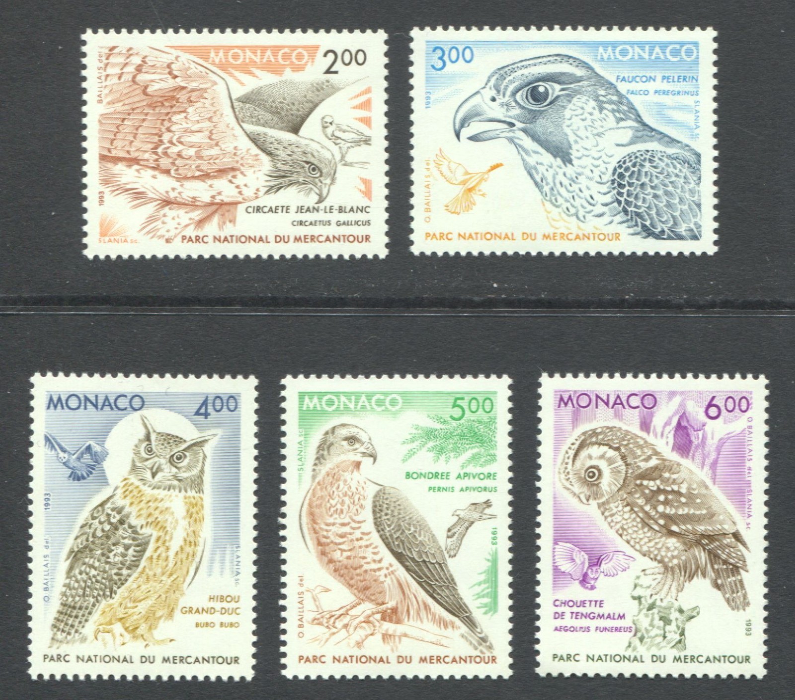 Monaco Scott# 1843-47,  Birds - Mercantour National Park, VF/XF MNH, SCV: $8.80