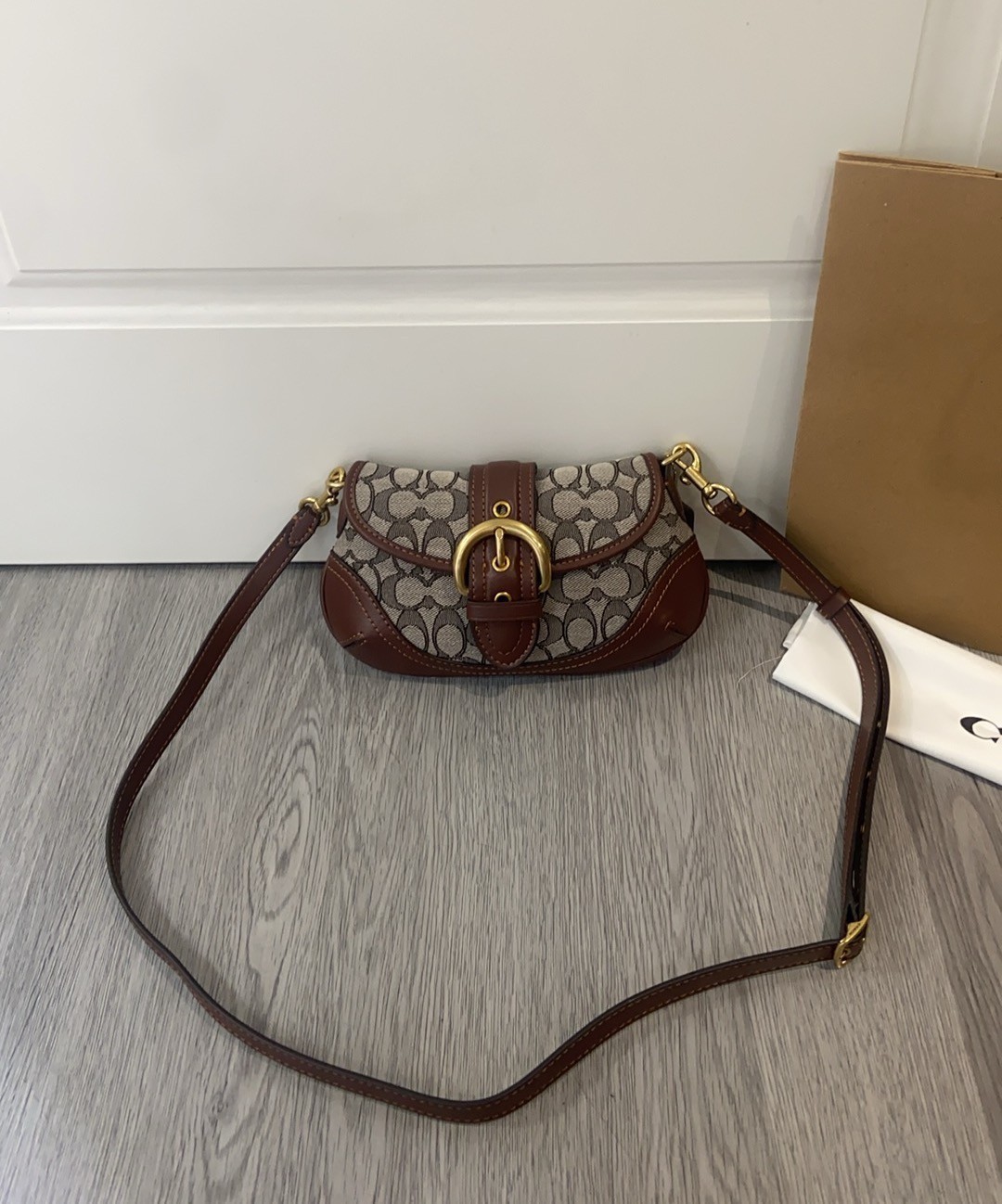 COACH CAN45 Soho Bag 25 In Signature Jacquard Oak Maple Brass Outlet NEW COACH CAN45 Soho Bag 25 In Signature Jacquard Oak Maple Brass Outlet NEW