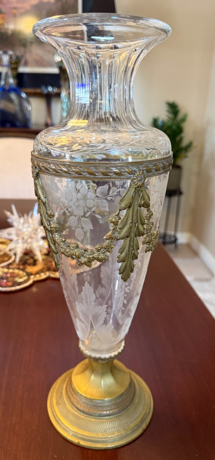 Antique Reverse Etched Bronze Base & Trim Baccarat France 15
