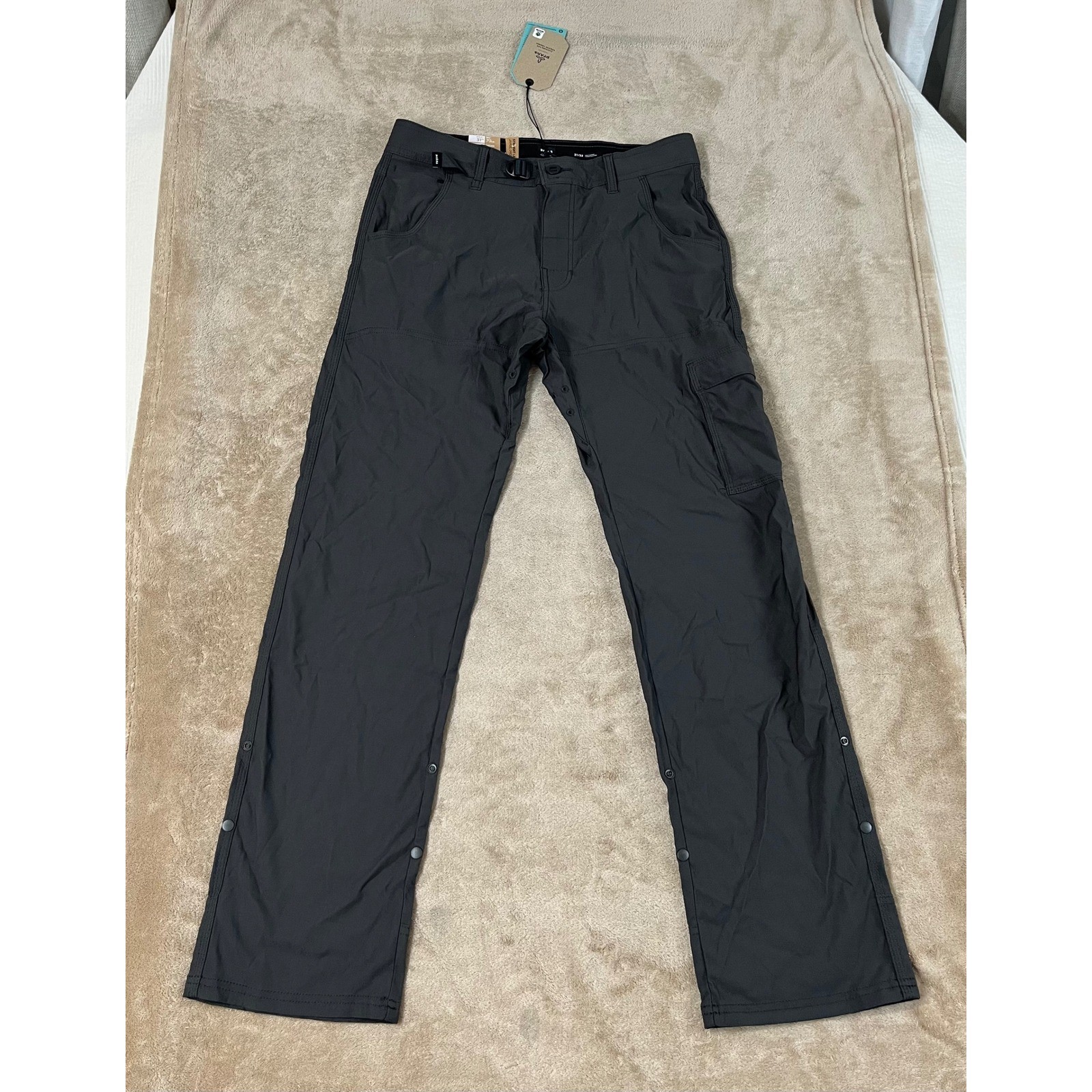 Prana Stretch Zion Pant II Men\'s 31(32)x32 Dark Iron Gray Straight Leg Cargo NEW