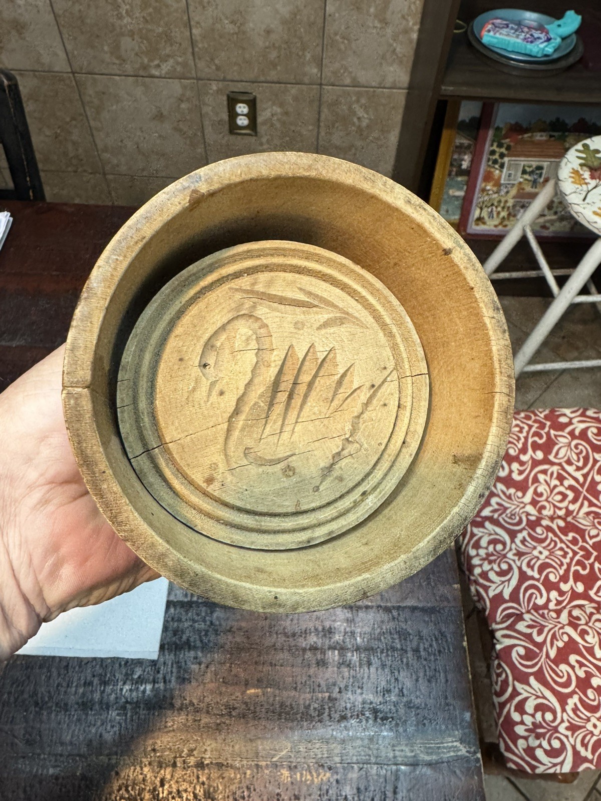 PRIMITIVE ANTIQUE WOOD BUTTER MOLD DUCK Pattern 5 1/4”x 4 3/4” PRIMITIVE ANTIQUE WOOD BUTTER MOLD DUCK Pattern 5 1/4”x 4 3/4”