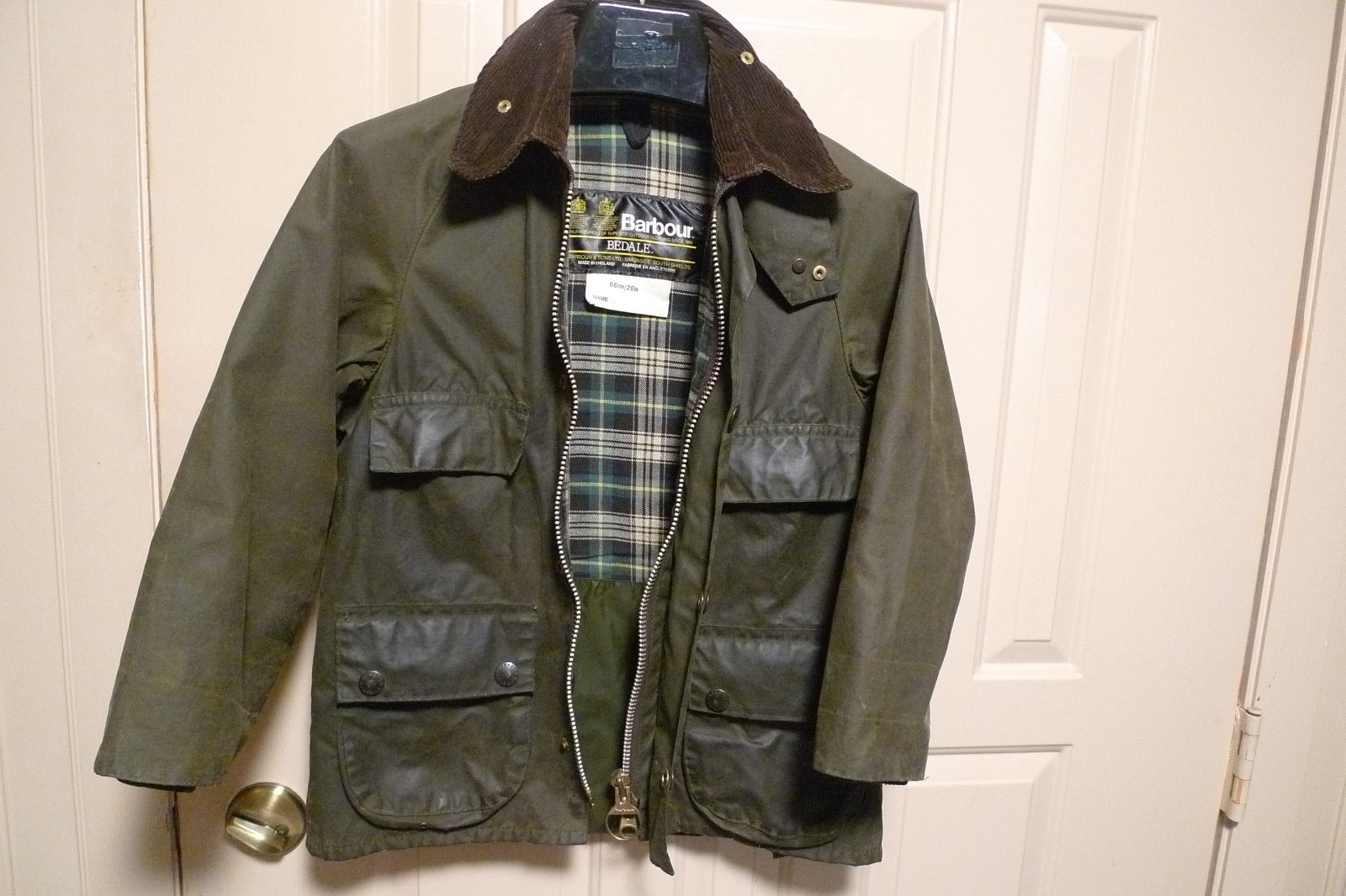 BARBOUR-  A100 BEDALE  WAXED COTTON  JACKET -4 FRONT POCKETS -  SIZE 26 -VINTAGE