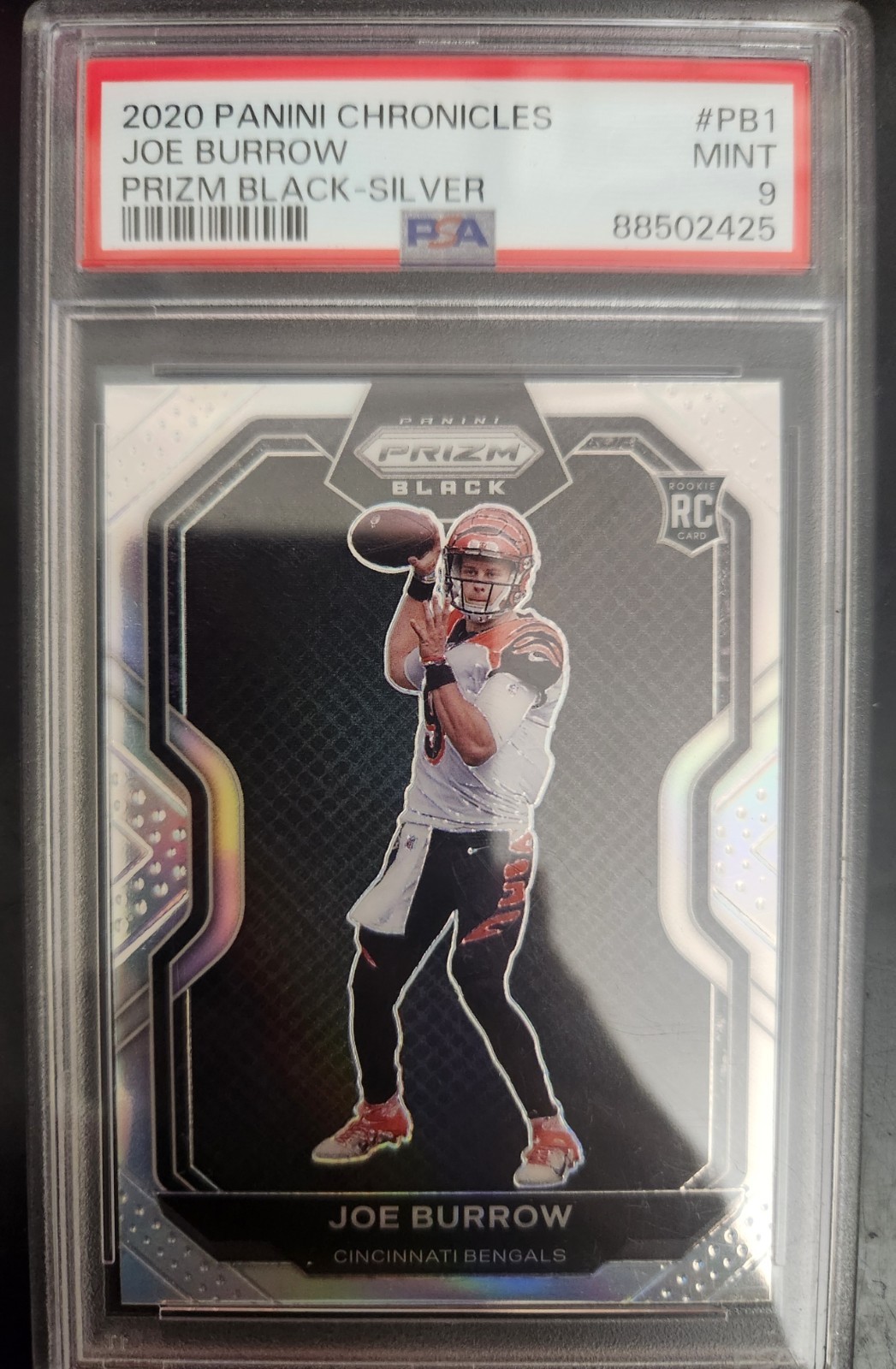 2020 Panini Chronicles Joe Burrow Prizm Black Silver RC #PB-1 PSA 9