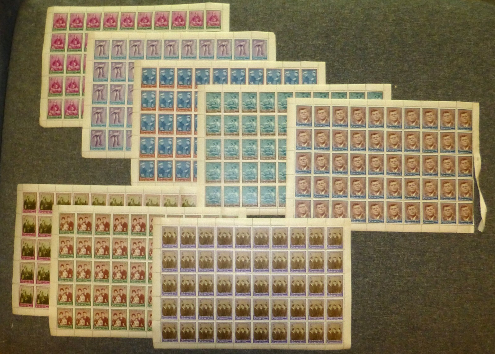 Ajman 1964 Kennedy set of 8 in complete sheets of 50, SG: 19-26 (£13 x 50), all