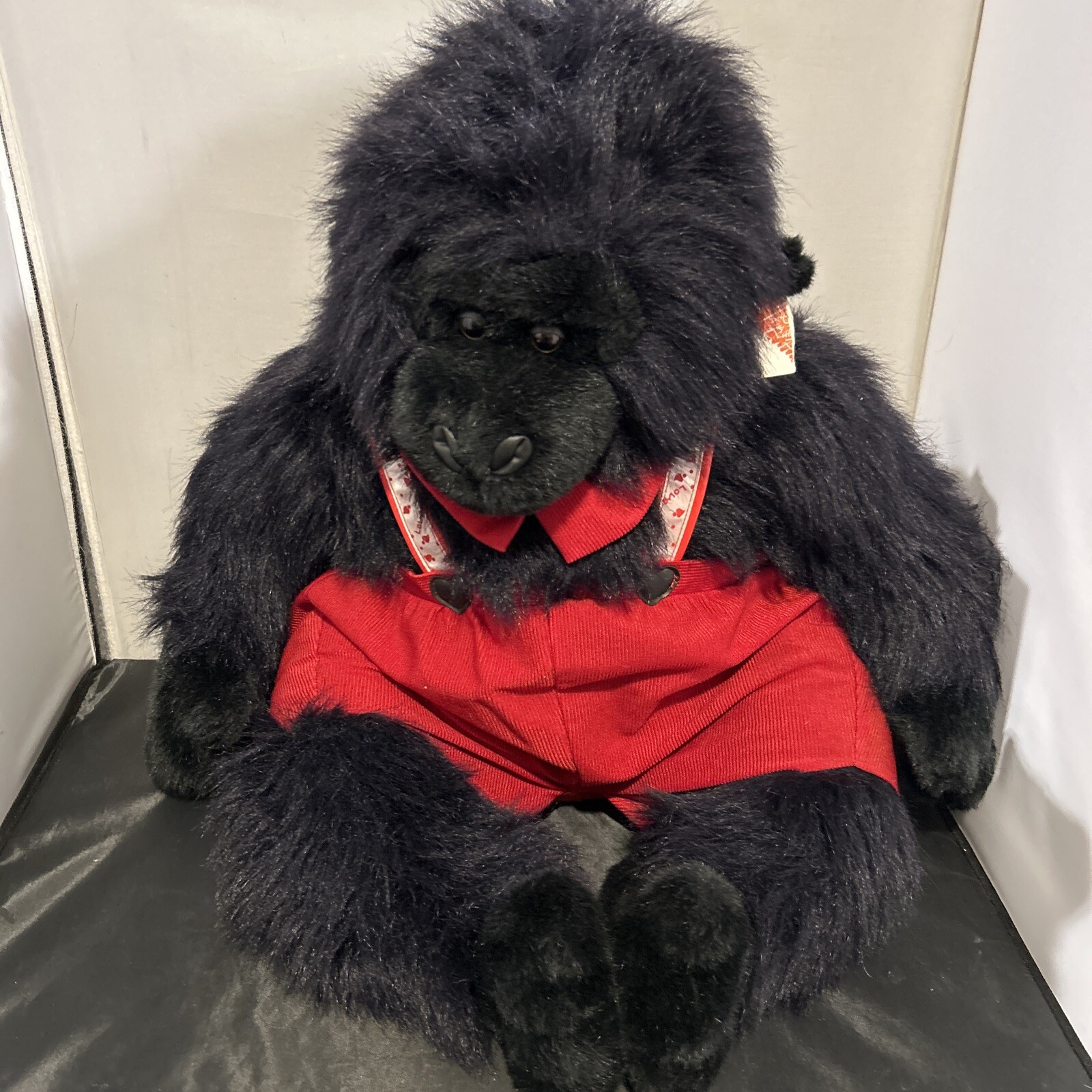 L👀K Vtg Jumbo  Black Plush Gorilla  Red Hearts Kids of America Corporation