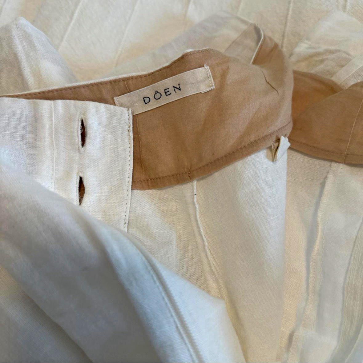 DÔEN White Linen Pleated High Rise Pants w/ Pockets Size 6