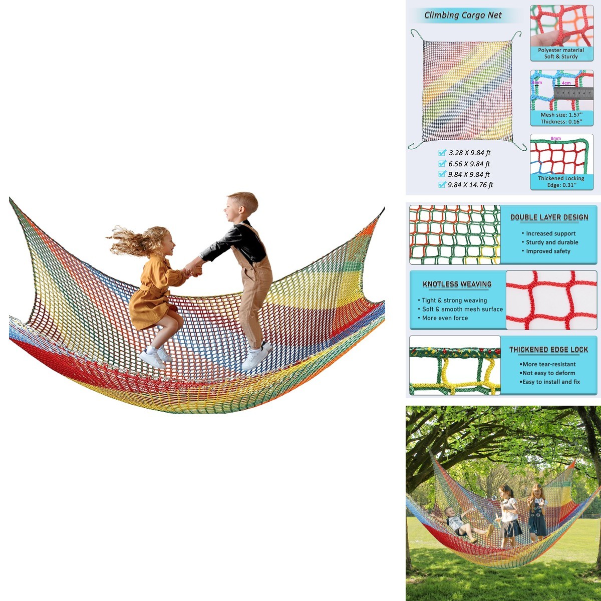 KAERYHET Kids Double Layers Climbing Net Polyester Treehouse Backyard