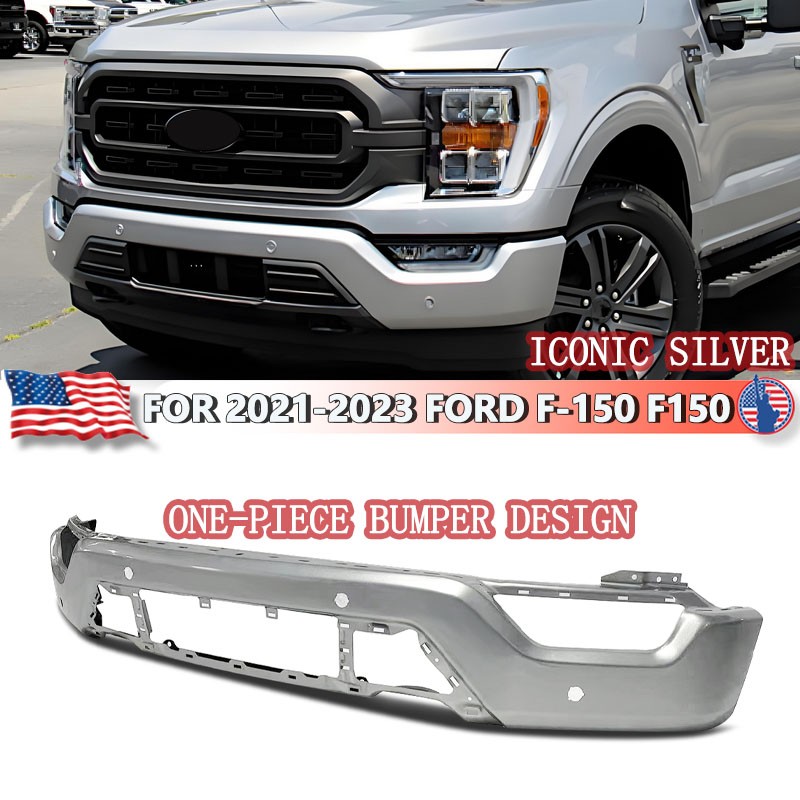 For 2021-22 2023 Ford F150 F-150 Iconic Silver Front Bumper Face Bar w/ 4 Holes