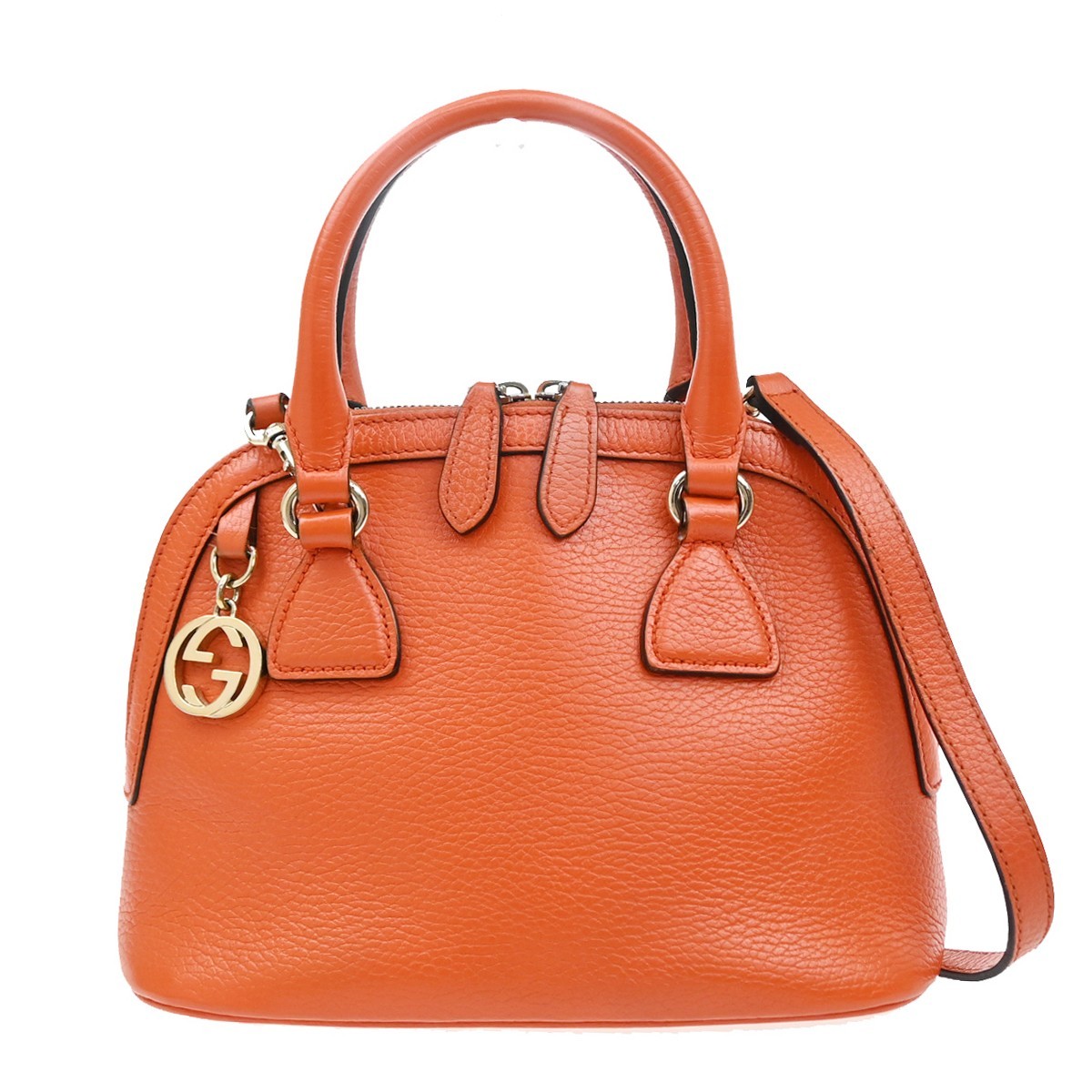 GUCCI Interlocking G 2Way Shoulder Hand Bag Leather Orange GHW Italy 87YJ199