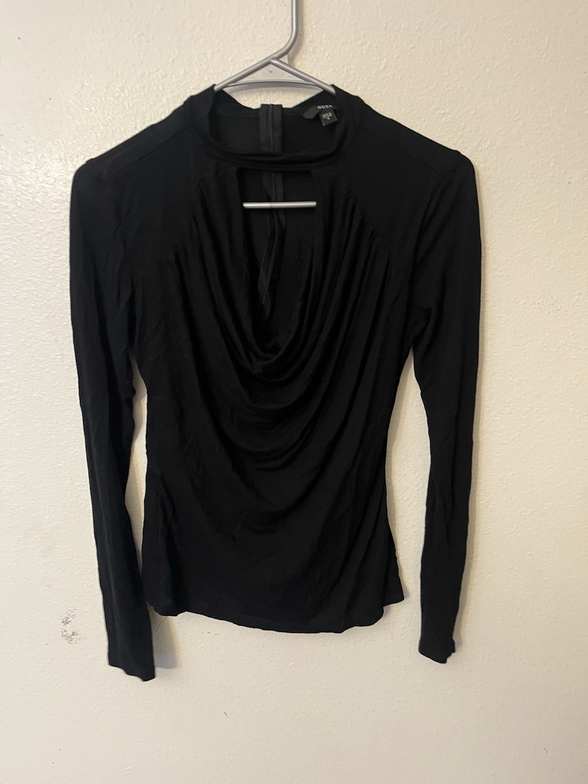 Guess Women\'s Black Cutout Long-Sleeve Mock-Neck Blouse Top Size M