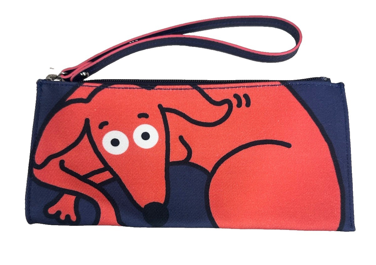 Longchamp Clo\'e Floirat Dog Print Top Zip Wristlet Pouch Blue Orange 2018 EUC Longchamp Clo\'e Floirat Dog Print Top Zip Wristlet Pouch Blue Orange 2018 EUC