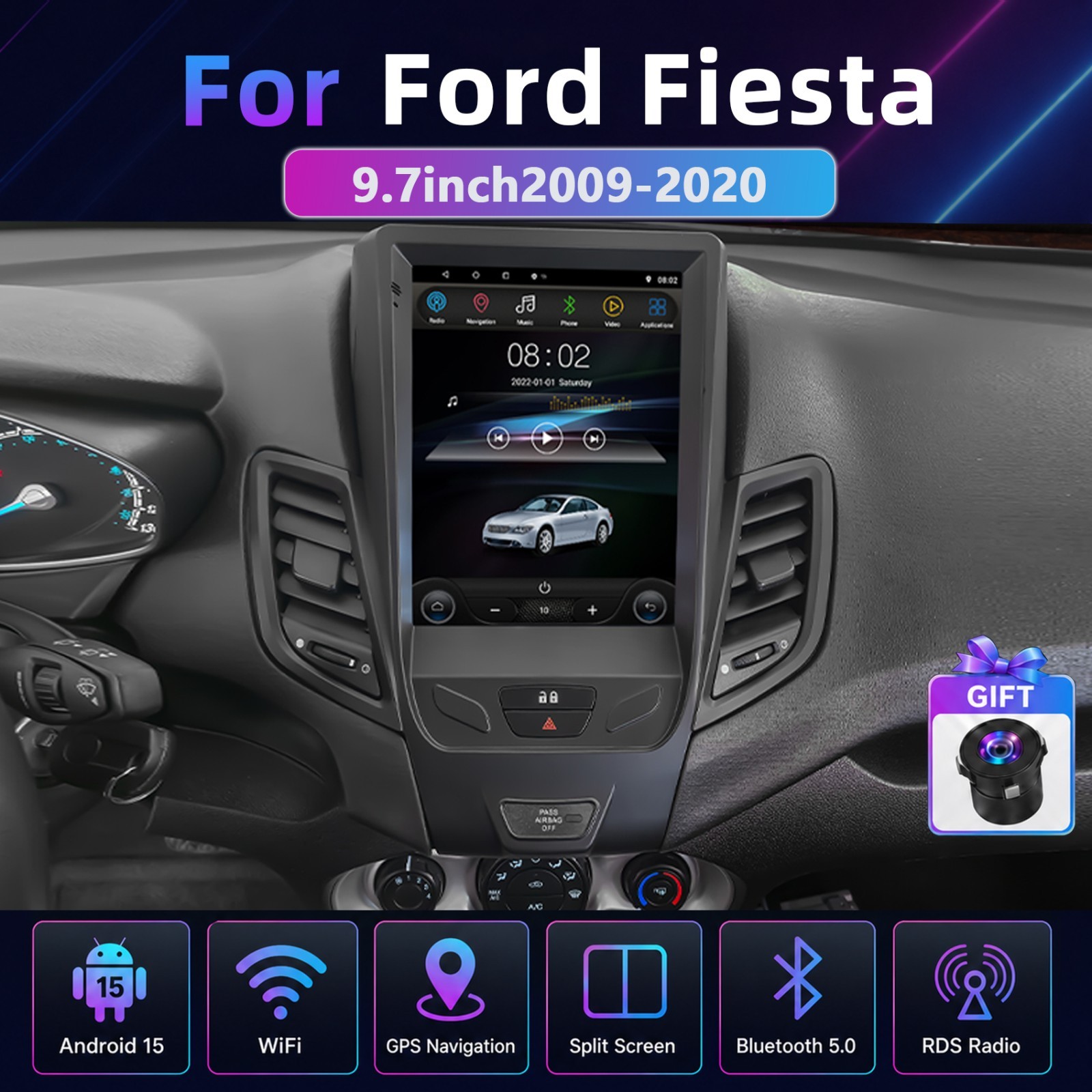 9.7\'\'Apple Carplay For Ford Fiesta 2009-2020 Android14 Car Stereo Radio GPS NAVI