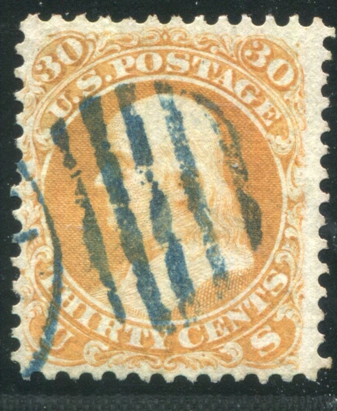1861-62 United States 30¢ Franklin Postage Stamp #71 Blue Cancel Certified