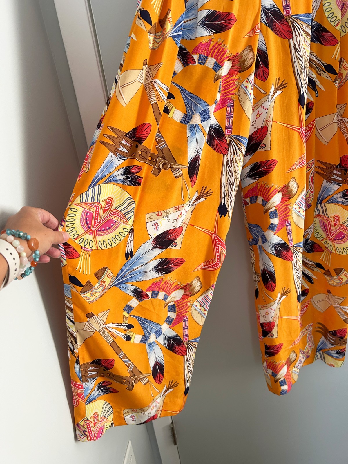 Vintage 80s 90s Crisca 100% Silk Wide Leg Pants Tribal Festival  NWT EU 38 US 6