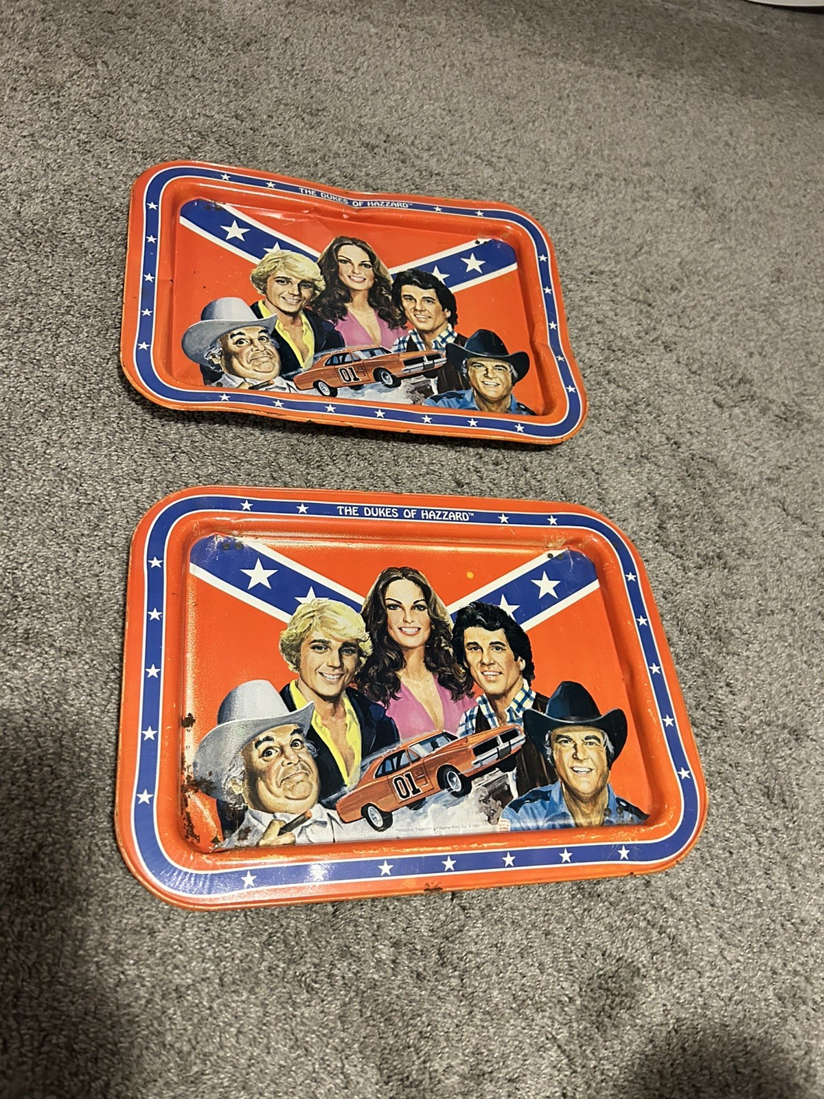 2  Dukes of Hazzard  Metal Bed Trays Vintage 1981  Original
