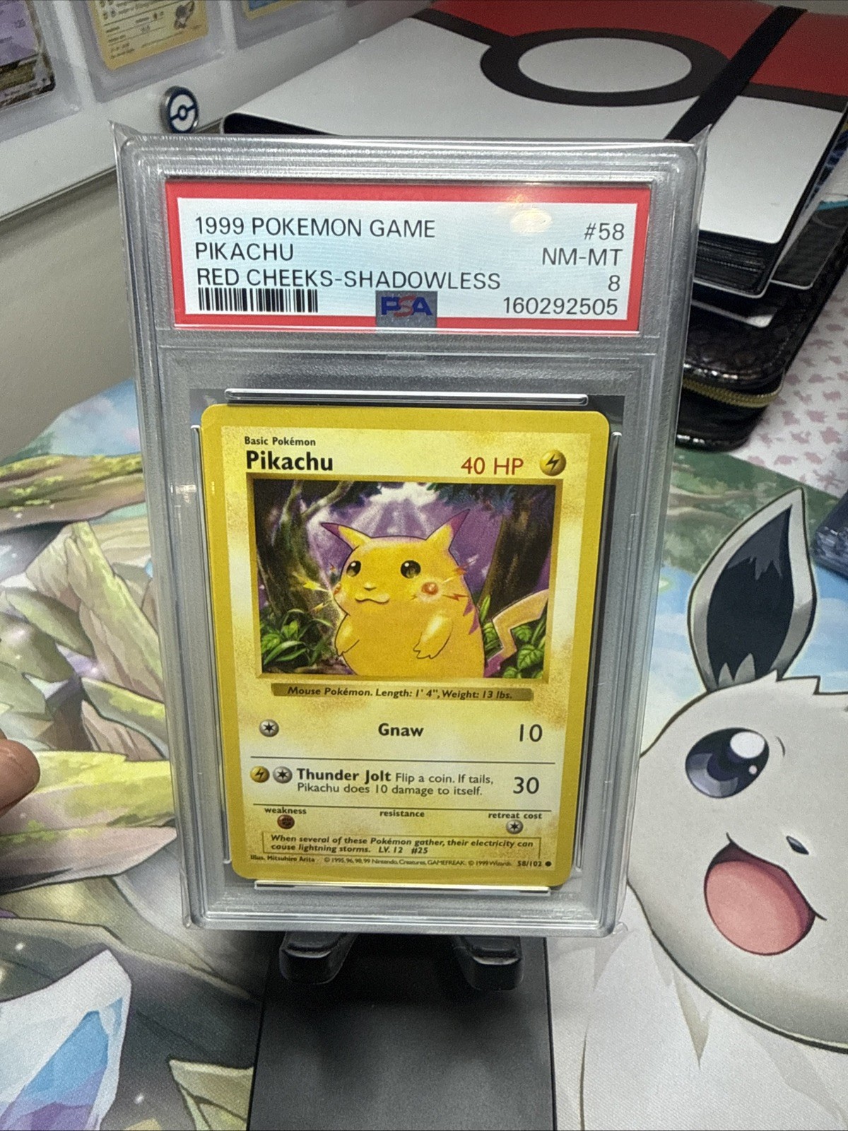 Pikachu Red Cheeks 1999 Pokemon Base Set Common Shadowless #58 PSA Rated 8 Card