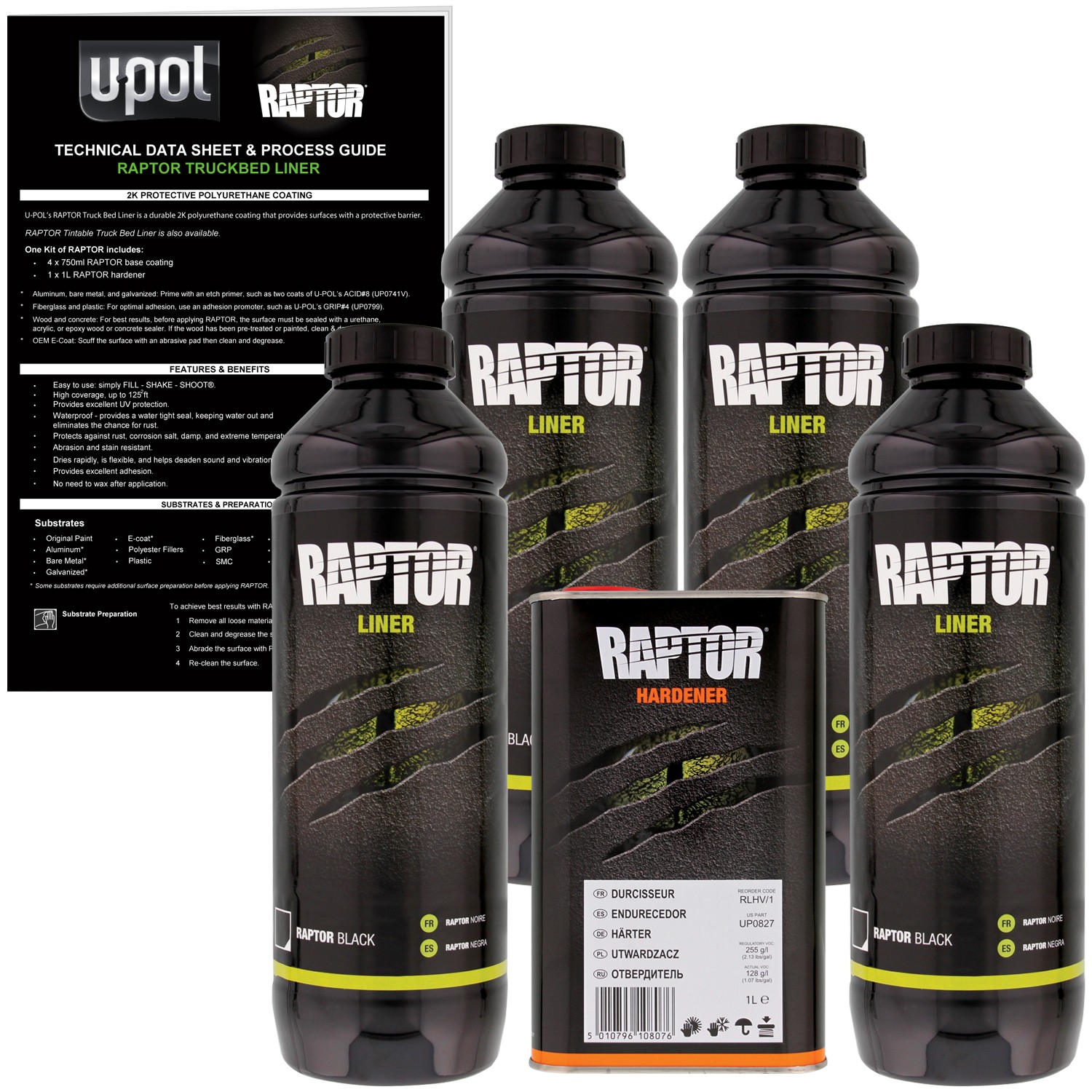 U-POL Raptor Black Urethane Spray-On Truck Bed Liner & Texture Coating, 4 Quarts