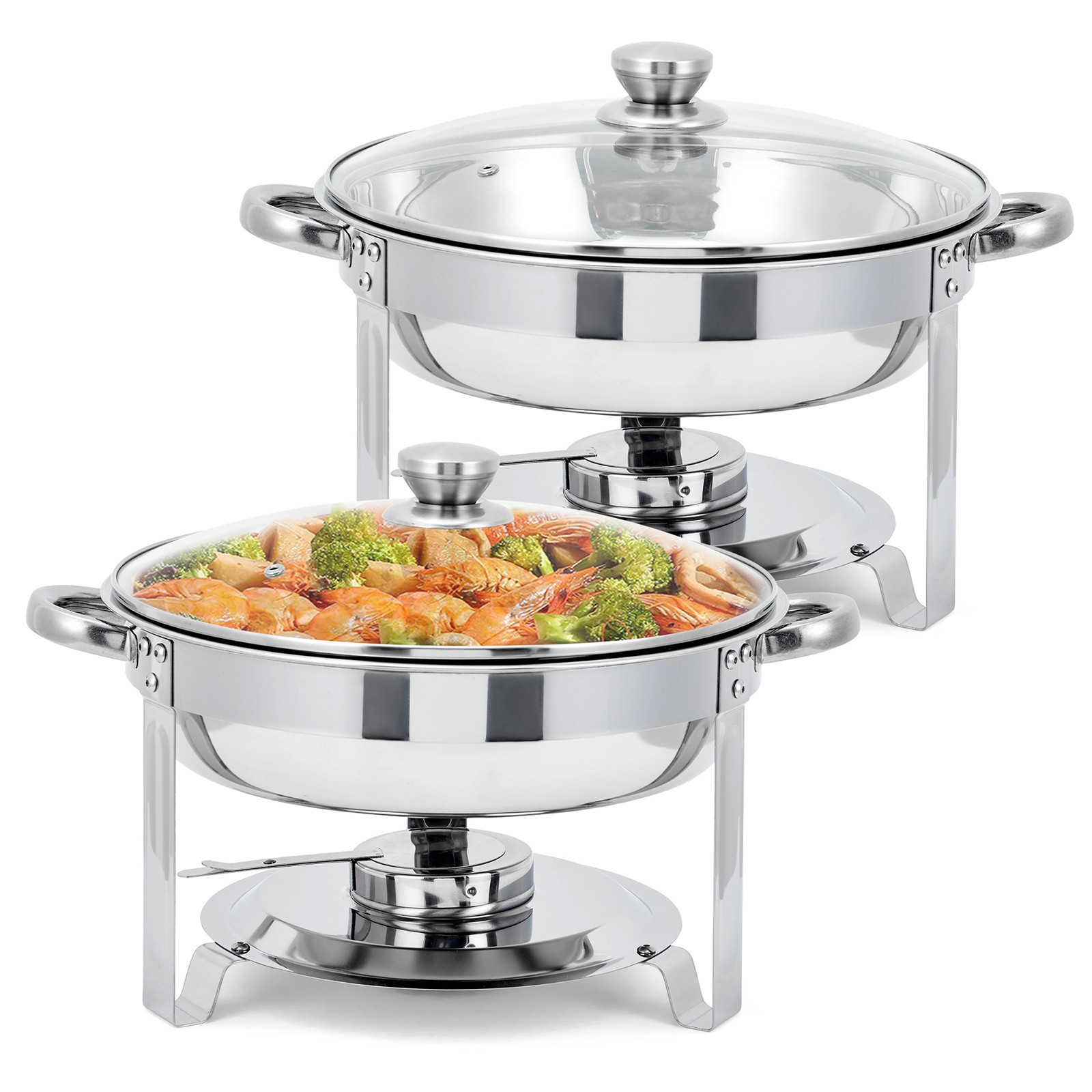 2/4/6 Pack Stainless Steel Chafing Dish Set Round Buffet Server Food Warmer, Lid