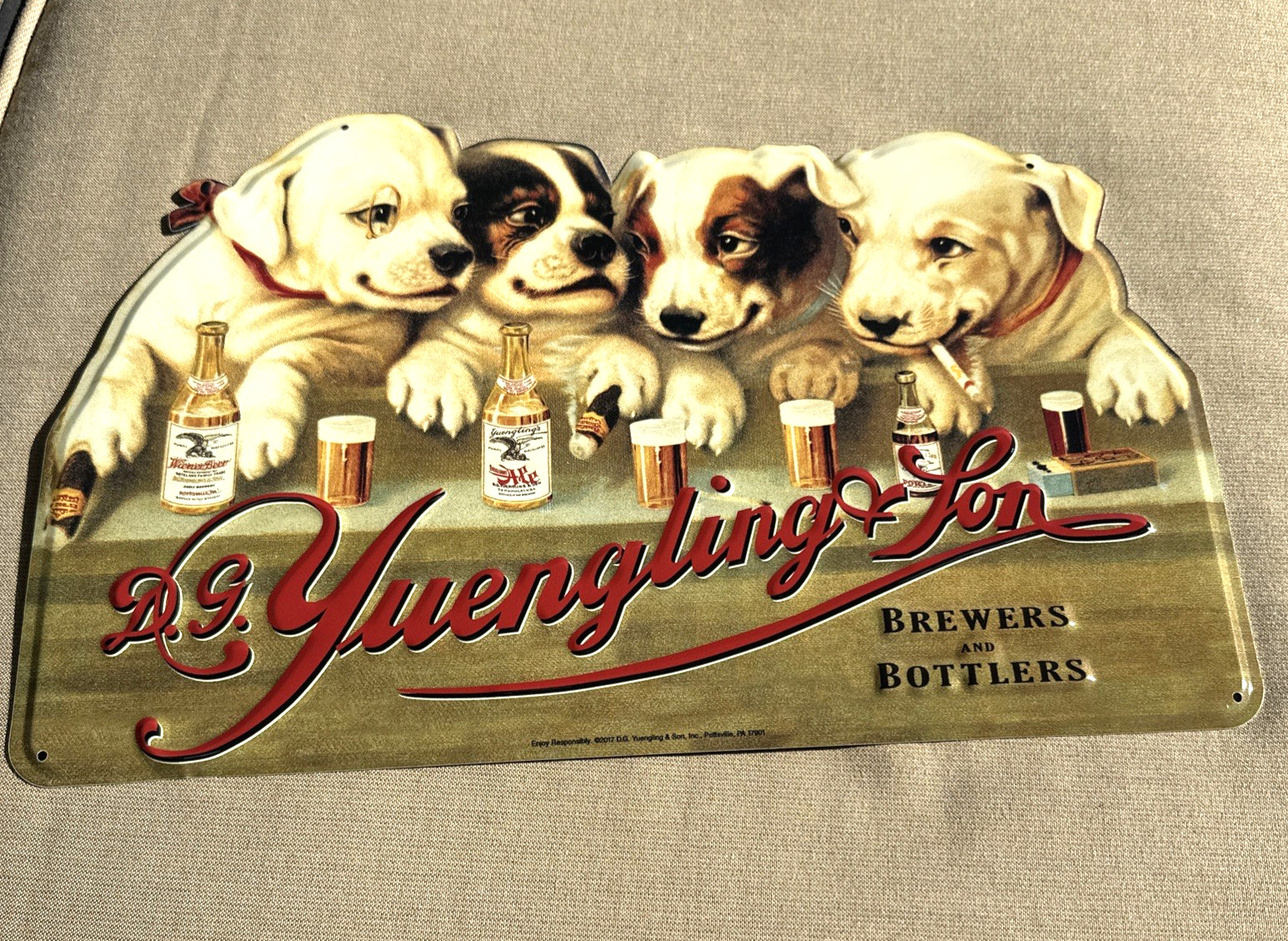YUENGLING Brewing Puppies METAL BEER SIGN Tin TACKER 17\