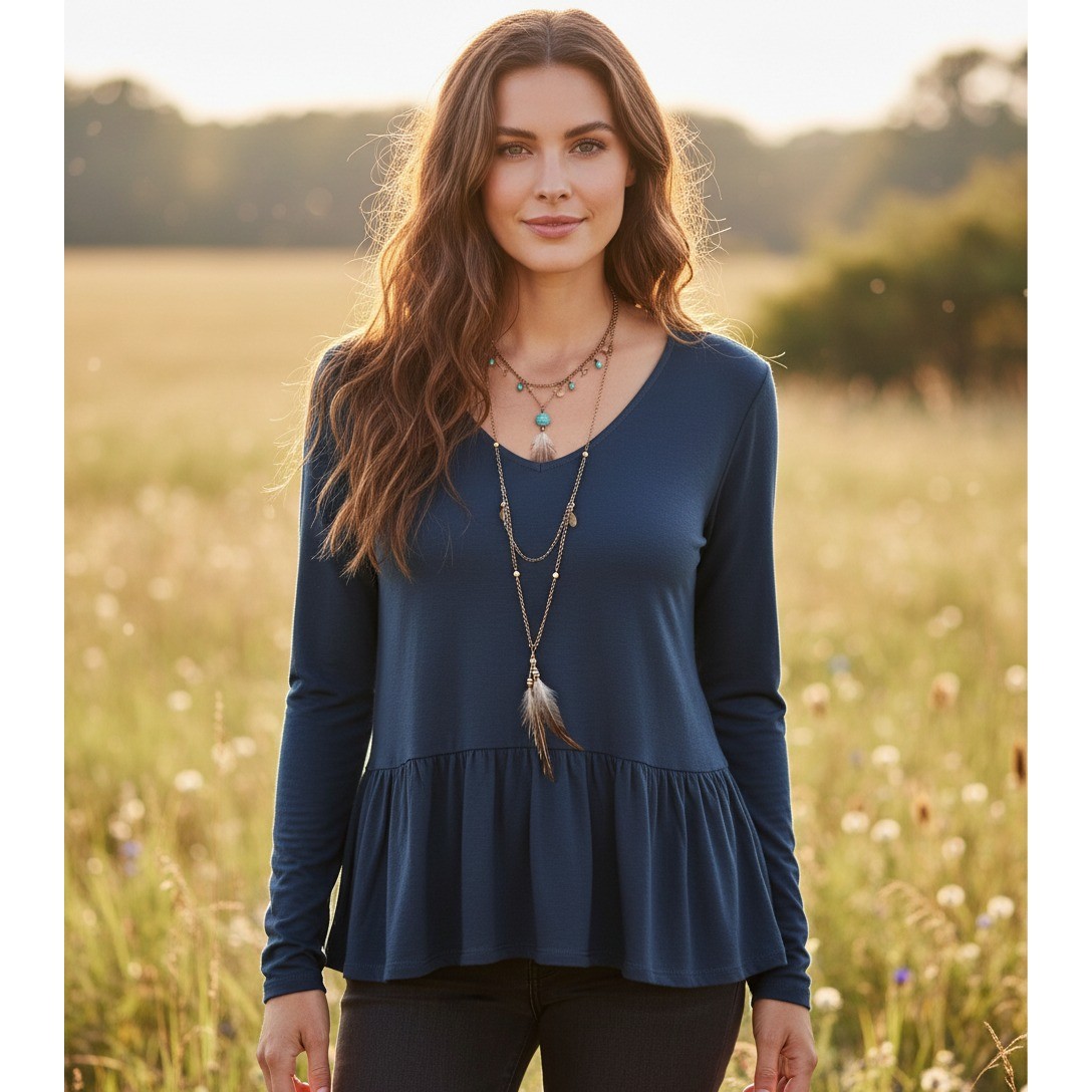NEW Loft Women\'s Blue Gray Peplum V Neck Knit Top Casual Coastal Cottage Chic S