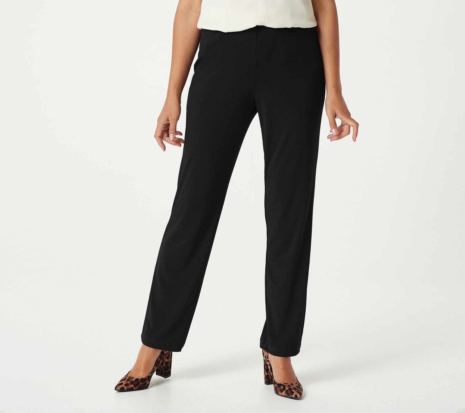 Susan Graver Women\'s Plus Sz Pants 2X Essentials Reg Liquid Knit Black A228083