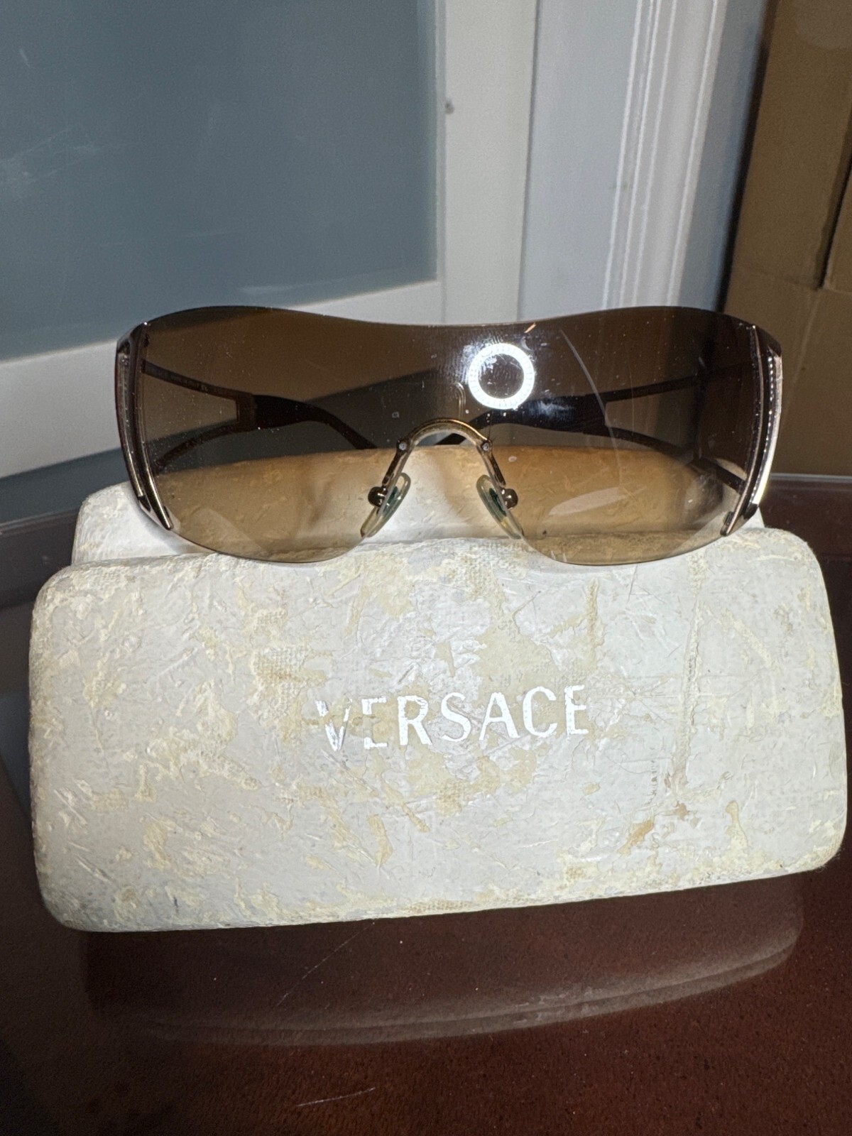 Versace Brown Gradient Shield Sunglasses Rhinestone Logo MOD.2058-B      41-70
