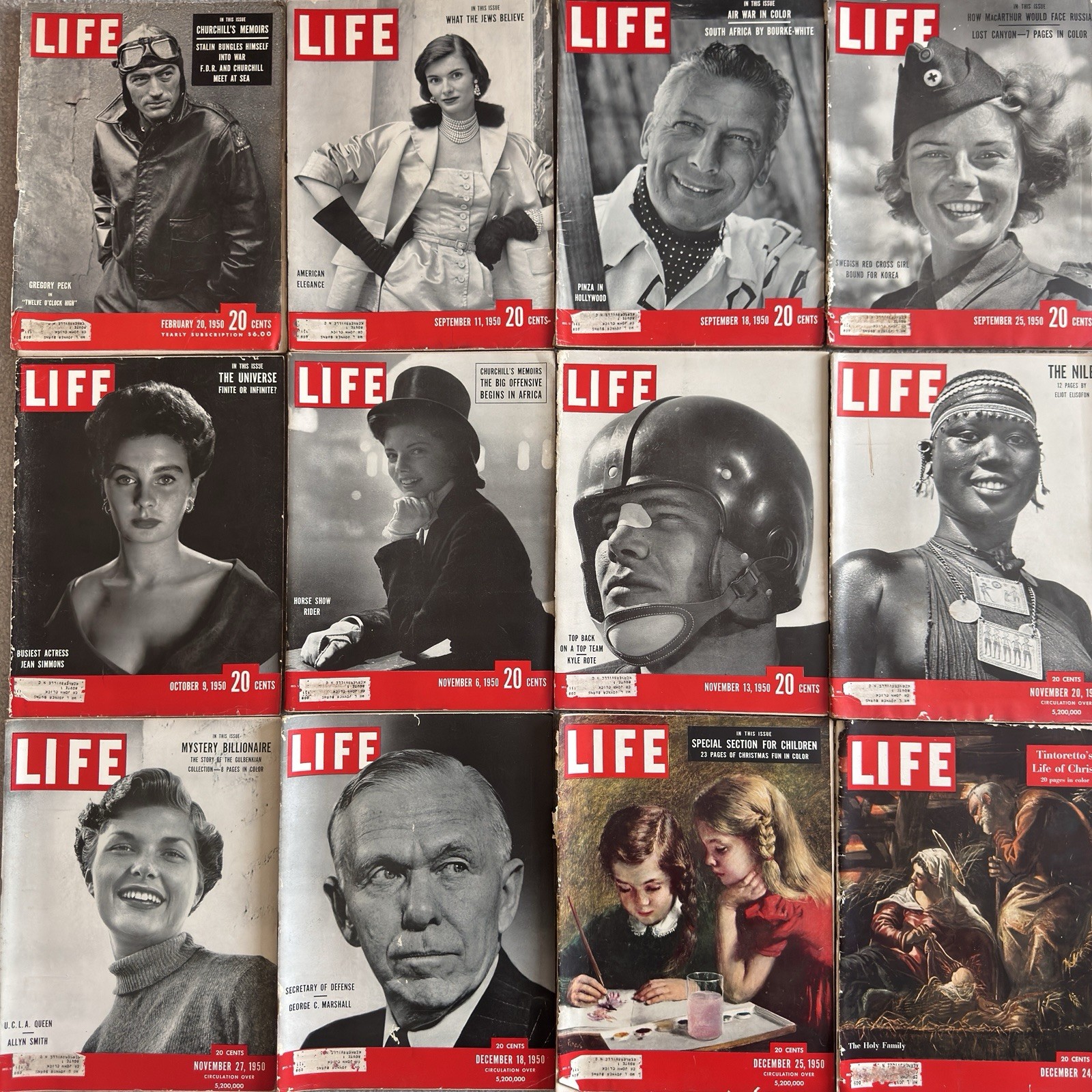 Lot Of 12 Life Magazine Vintage 1950-1951 Gregory Peck Churchill Christmas Korea
