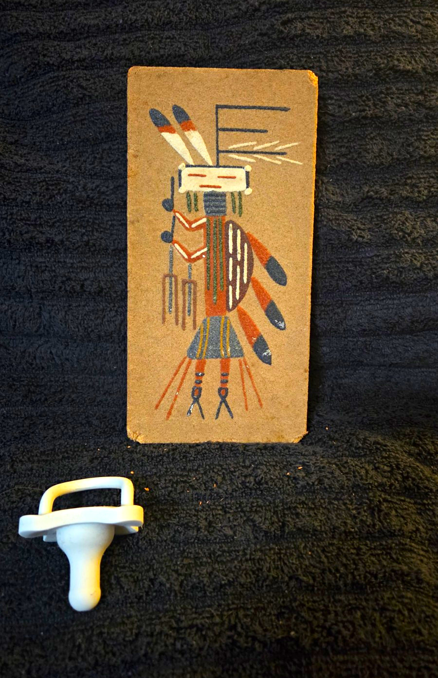Authentic Vintage Navajo Sand Painting With Original Written Description On back Authentic Vintage Navajo Sand Painting With Original Written Description On back