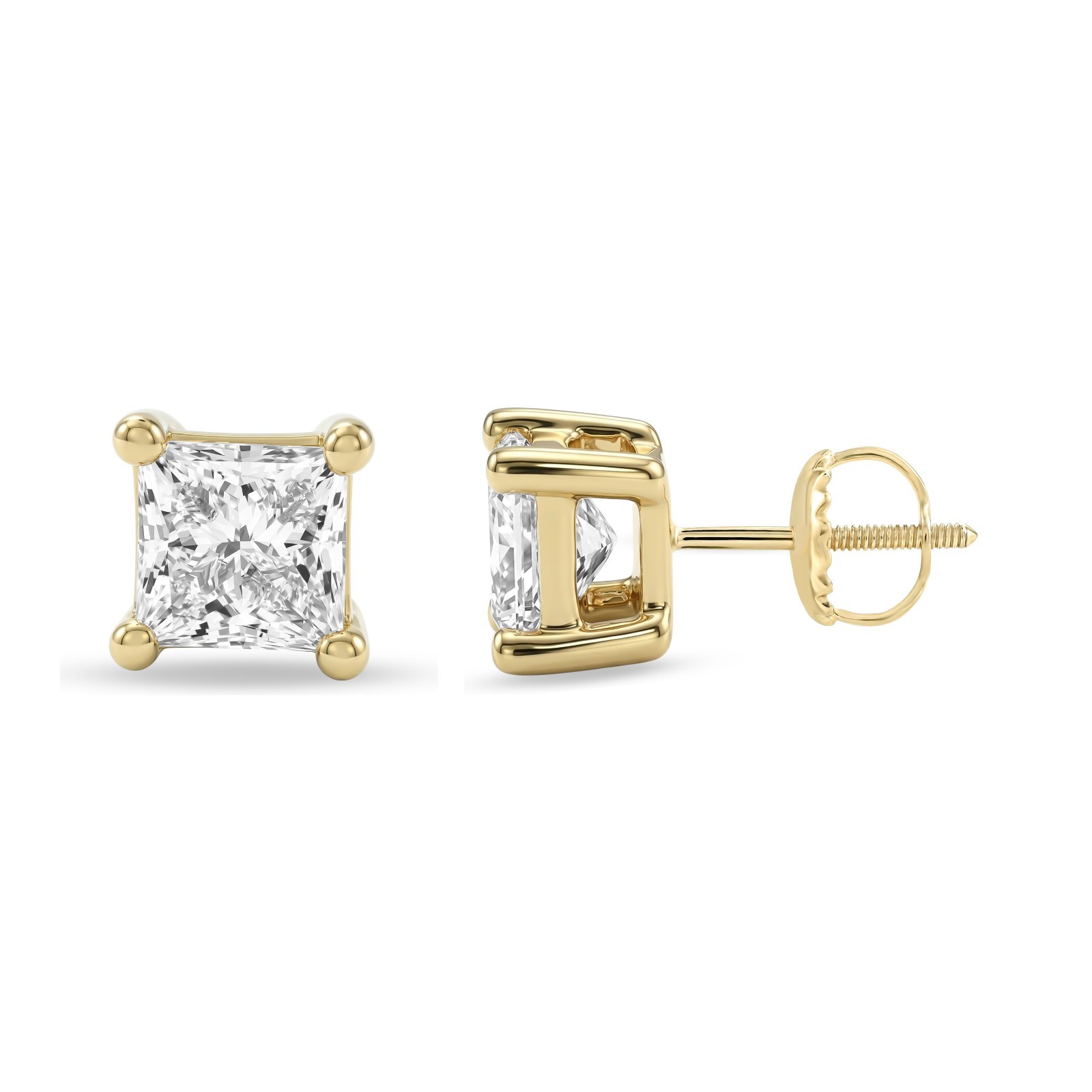 2 Ctw Princess Cut Lab-Grown Diamond Solitaire Stud Earrings in 10K Yellow Gold